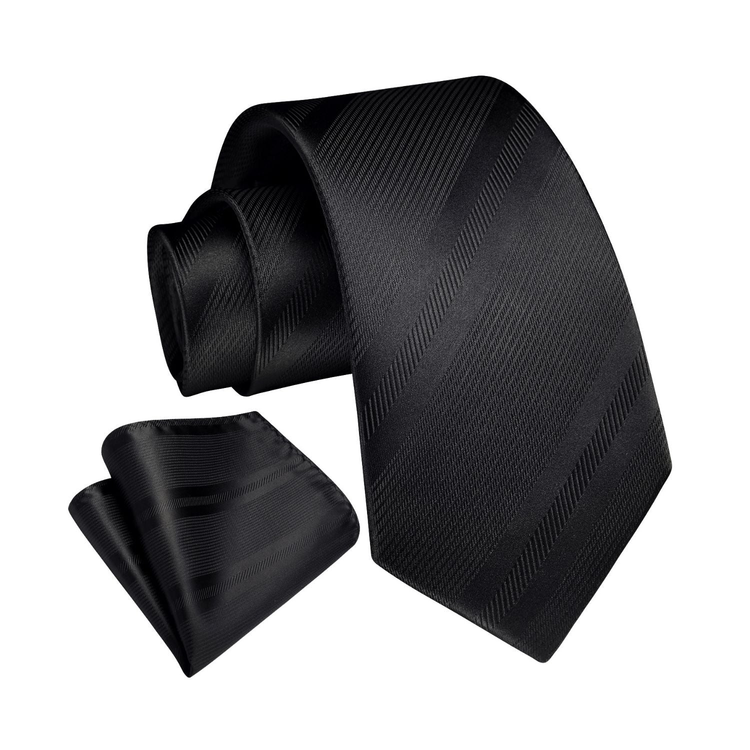 Stripe Tie Handkerchief Set - BLACK