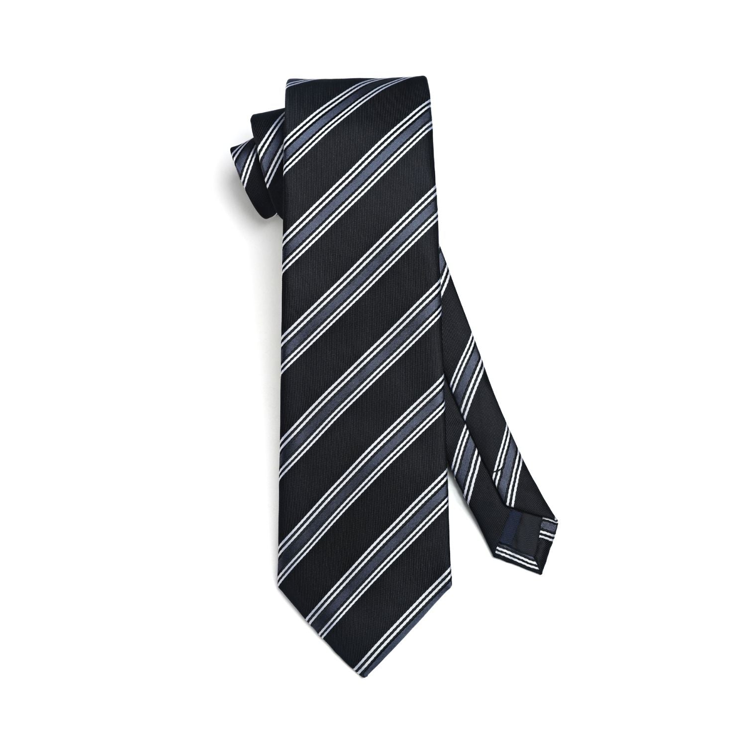Stripe Tie Handkerchief Cufflinks - 03-BLACK3