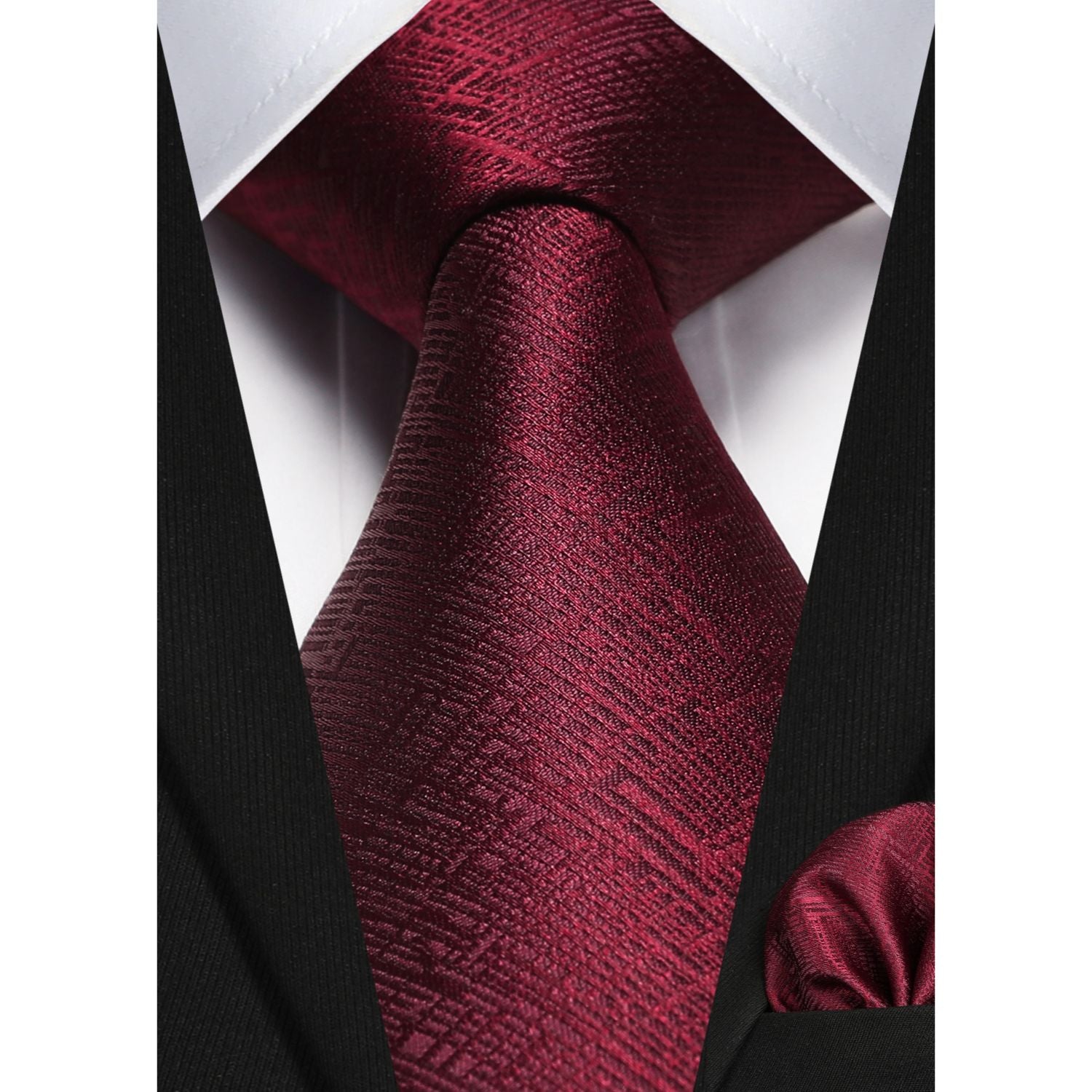 Houndstooth Tie Handkerchief Set - B-06 BURGUNGY 3