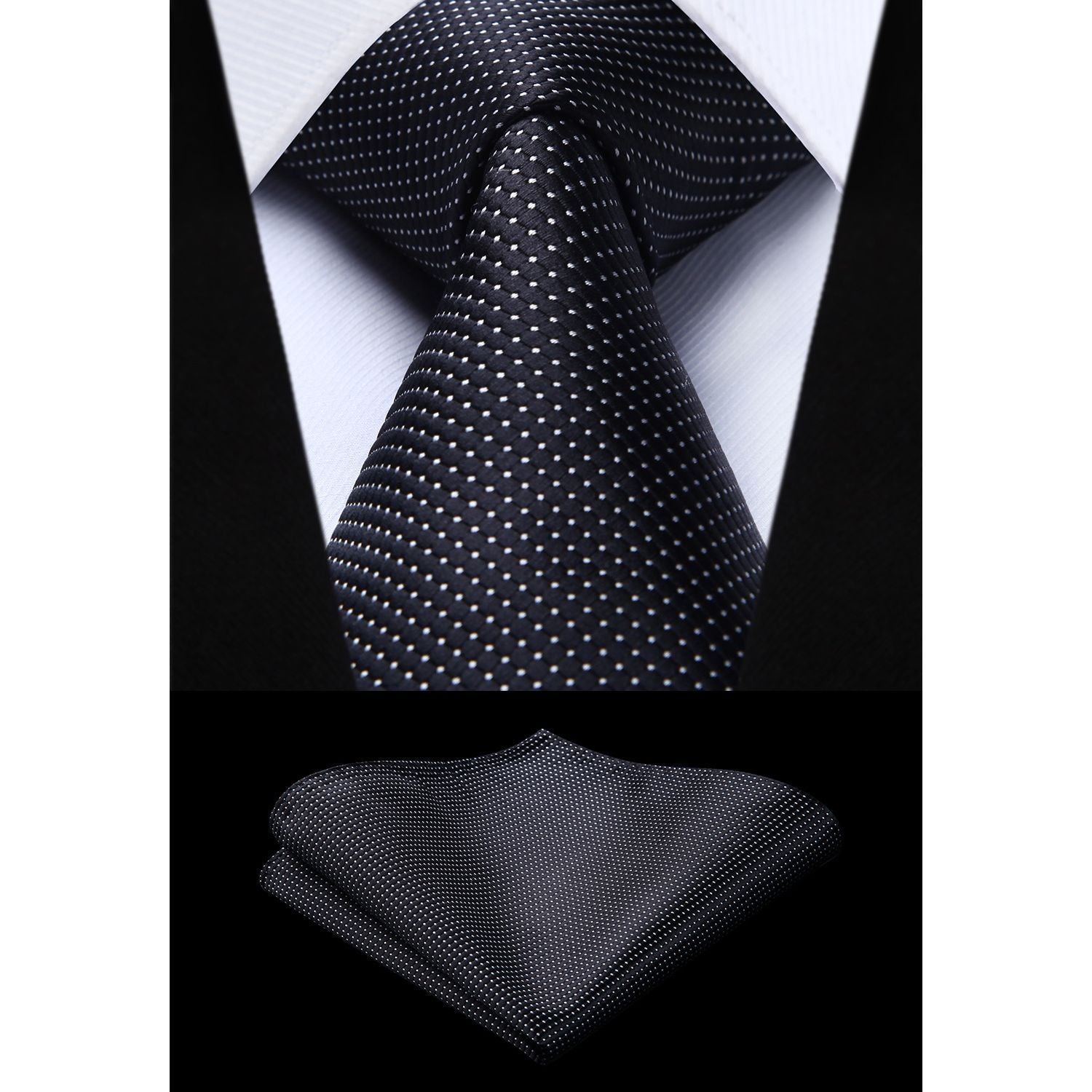 Plaid Tie Handkerchief Set - BLACK-2
