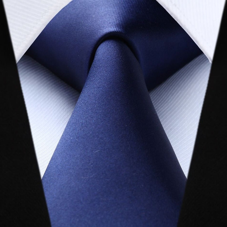 Solid Tie Handkerchief Set - NAVY BLUE