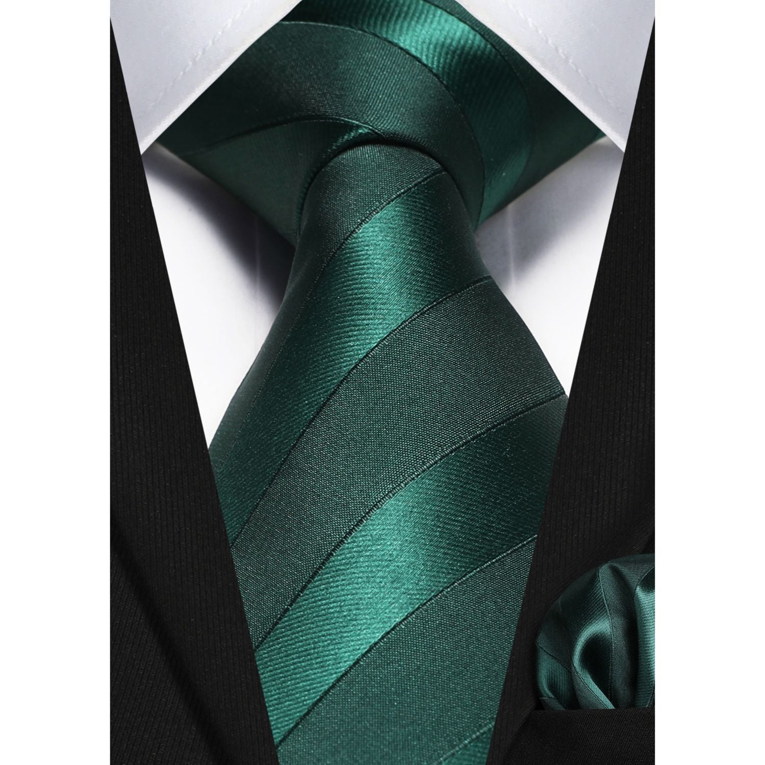 Stripe Tie Handkerchief Set - 02-GREEN