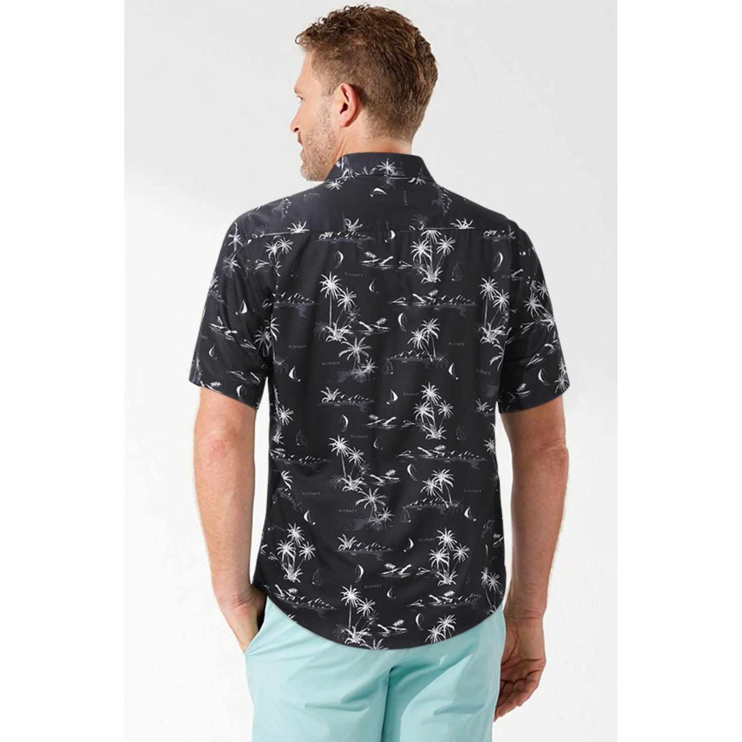 Hawaiian Tropical Shirts with Pocket - C-02 BLACK
