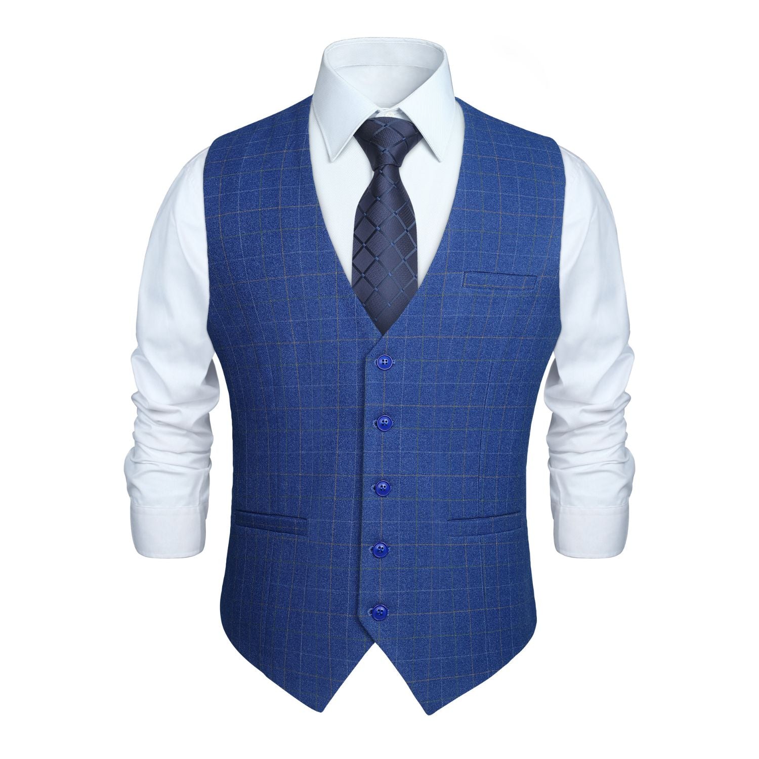 Plaid Slim Vest - A-ROYAL BLUE