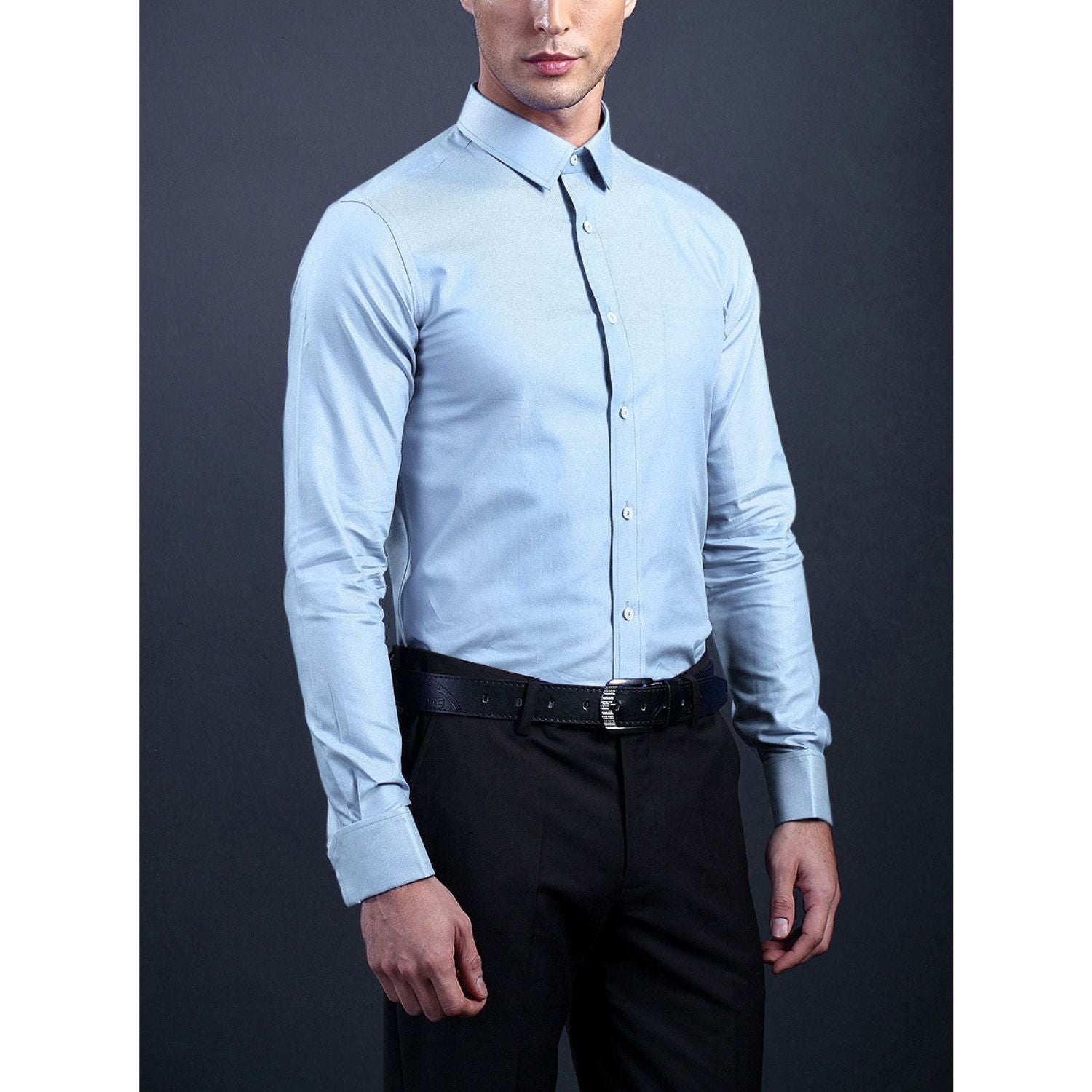 Casual Formal Shirt with Pocket - LIGHT BLUE