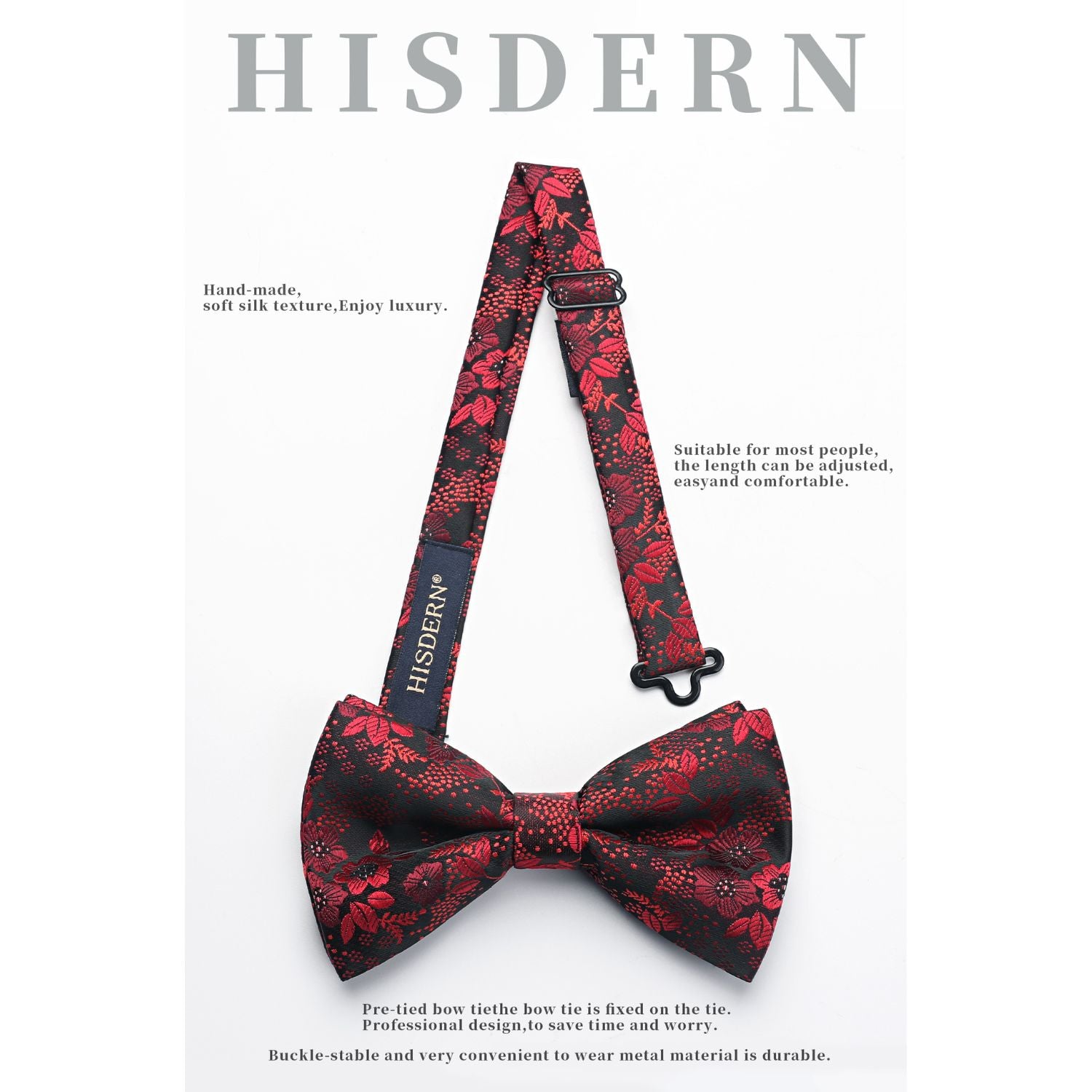 Floral Pre-Tied Bow Tie Pocket Square Cufflinks - RED