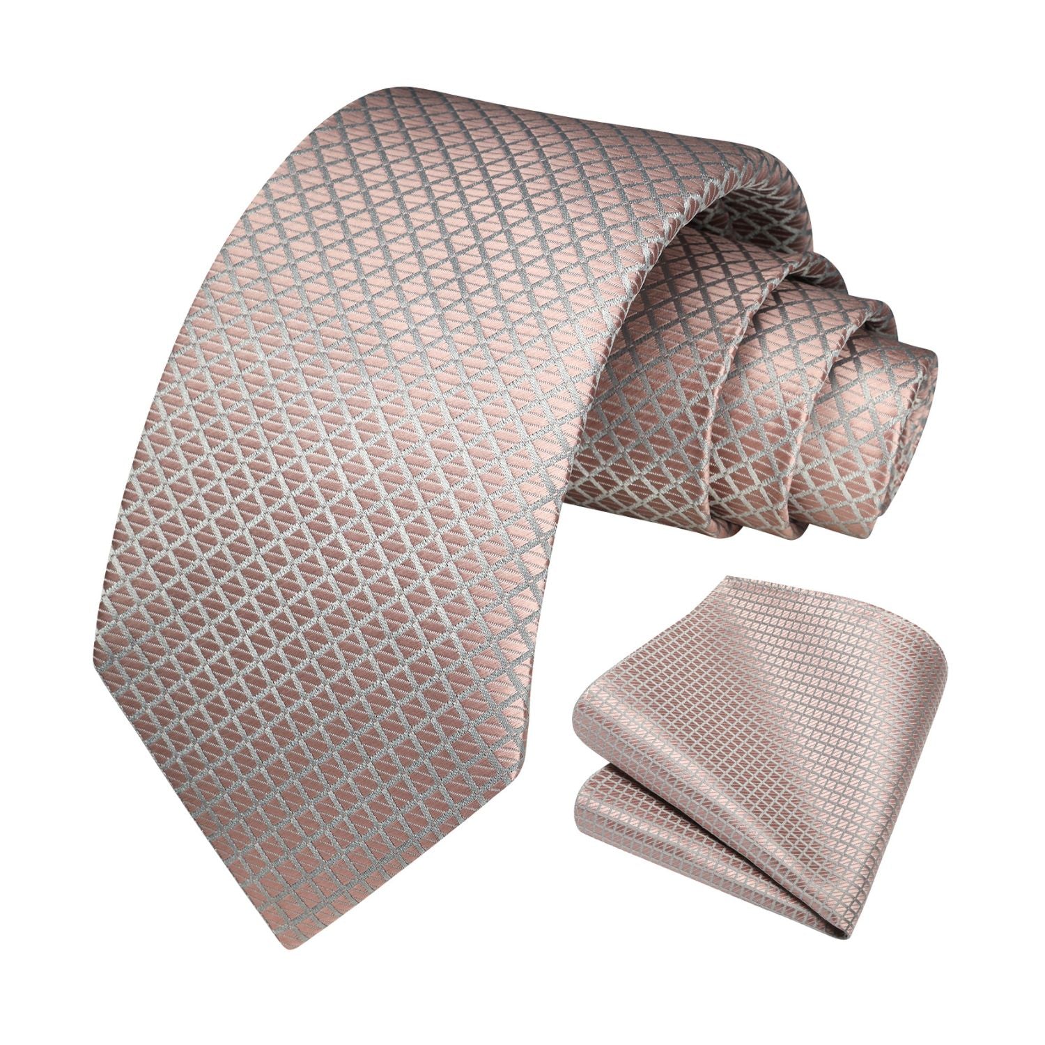 Men's Black Plaid Tie Set Premium Pocket Square & Cufflinks