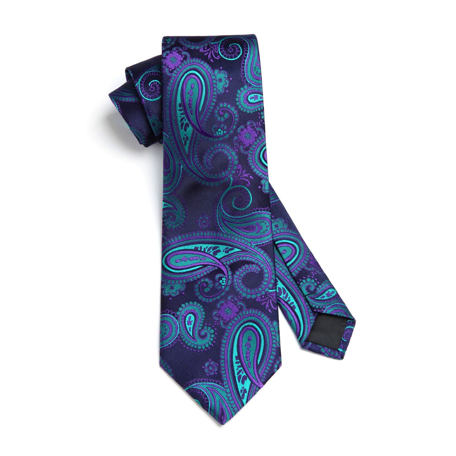 Paisley Floral Tie Handkerchief Set - NAVY BLUE/GREEN/PURPLE