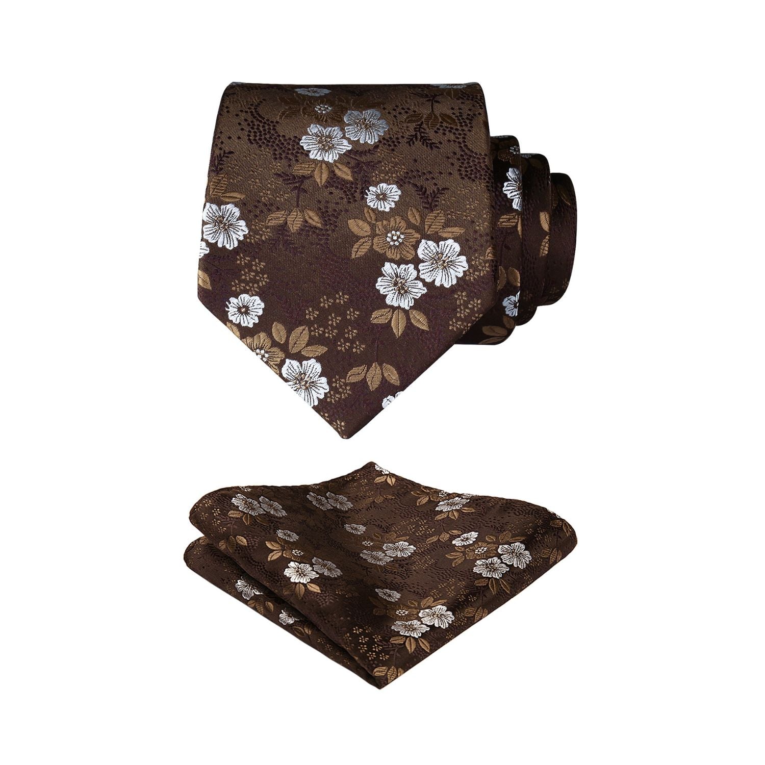 Floral 3.4 inch Tie Handkerchief Set - 11-BROWN/WHITE