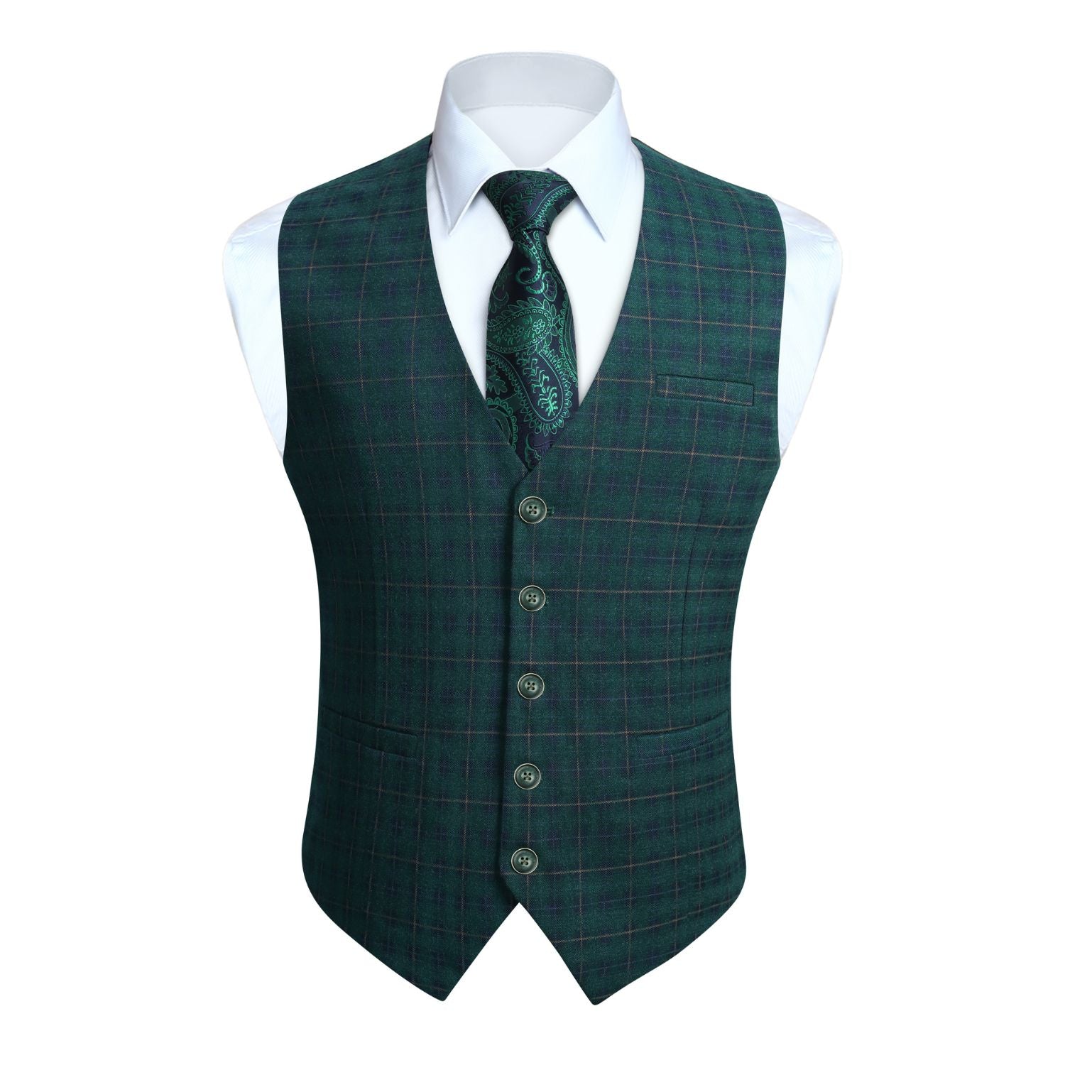Plaid Slim Vest - B-GREEN
