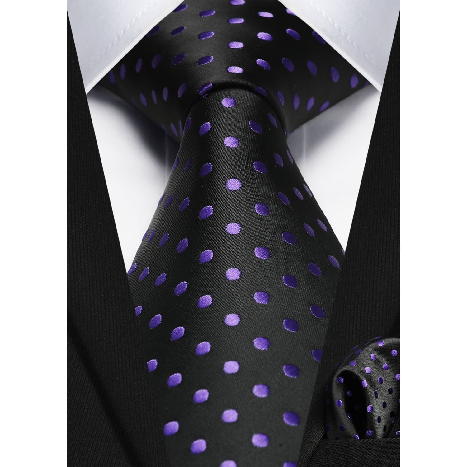 Polka Dot Tie Handkerchief Set - D2-BLACK/PURPLE