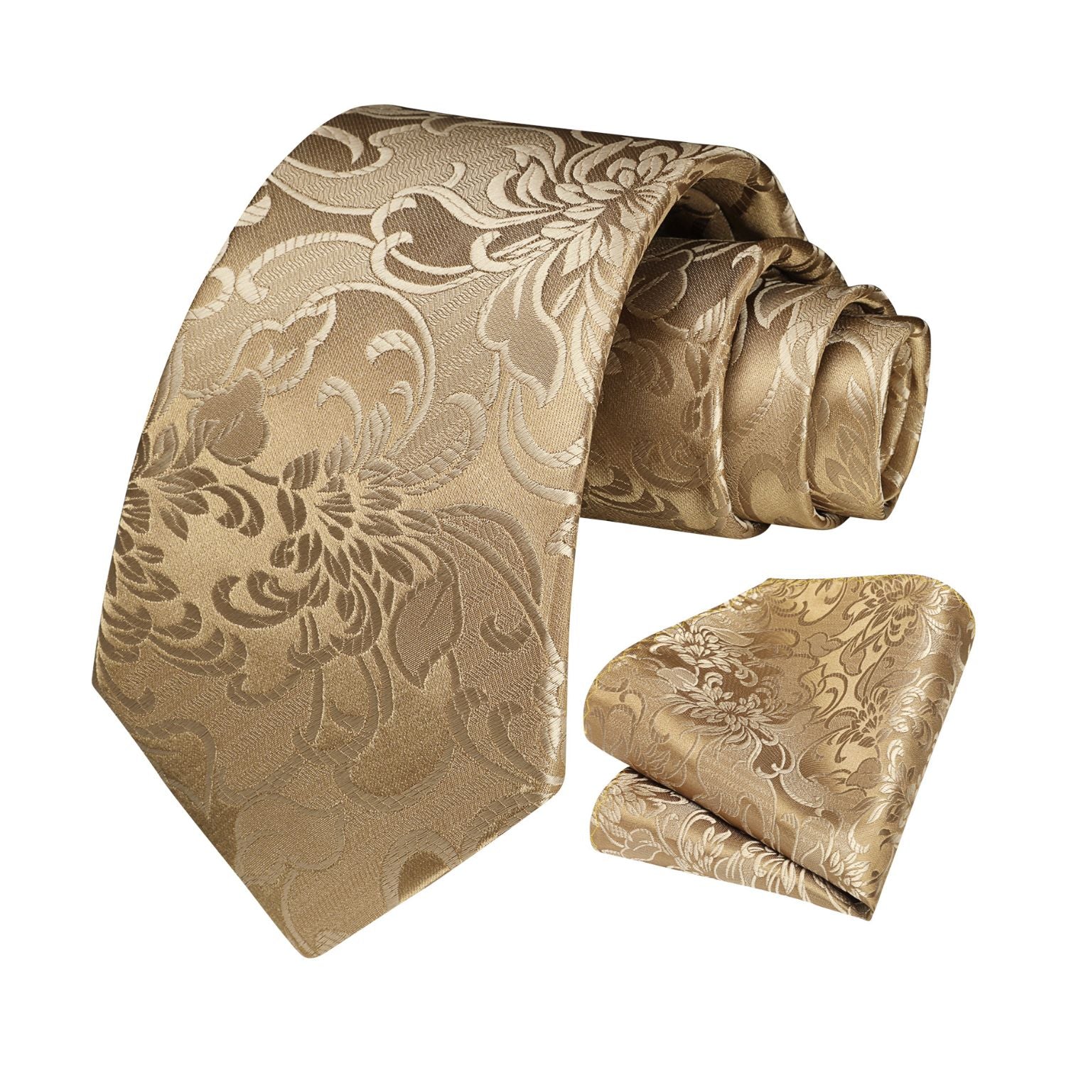 Floral Tie Handkerchief Set - 03A-GOLD4