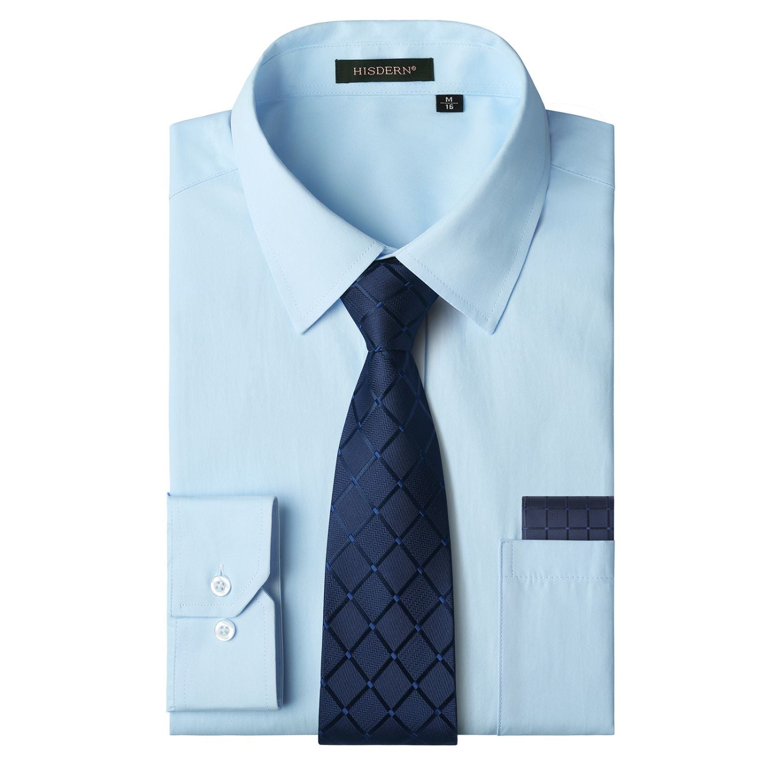 Men's Shirt with Tie Handkerchief Set - LIGHT BLUE 1