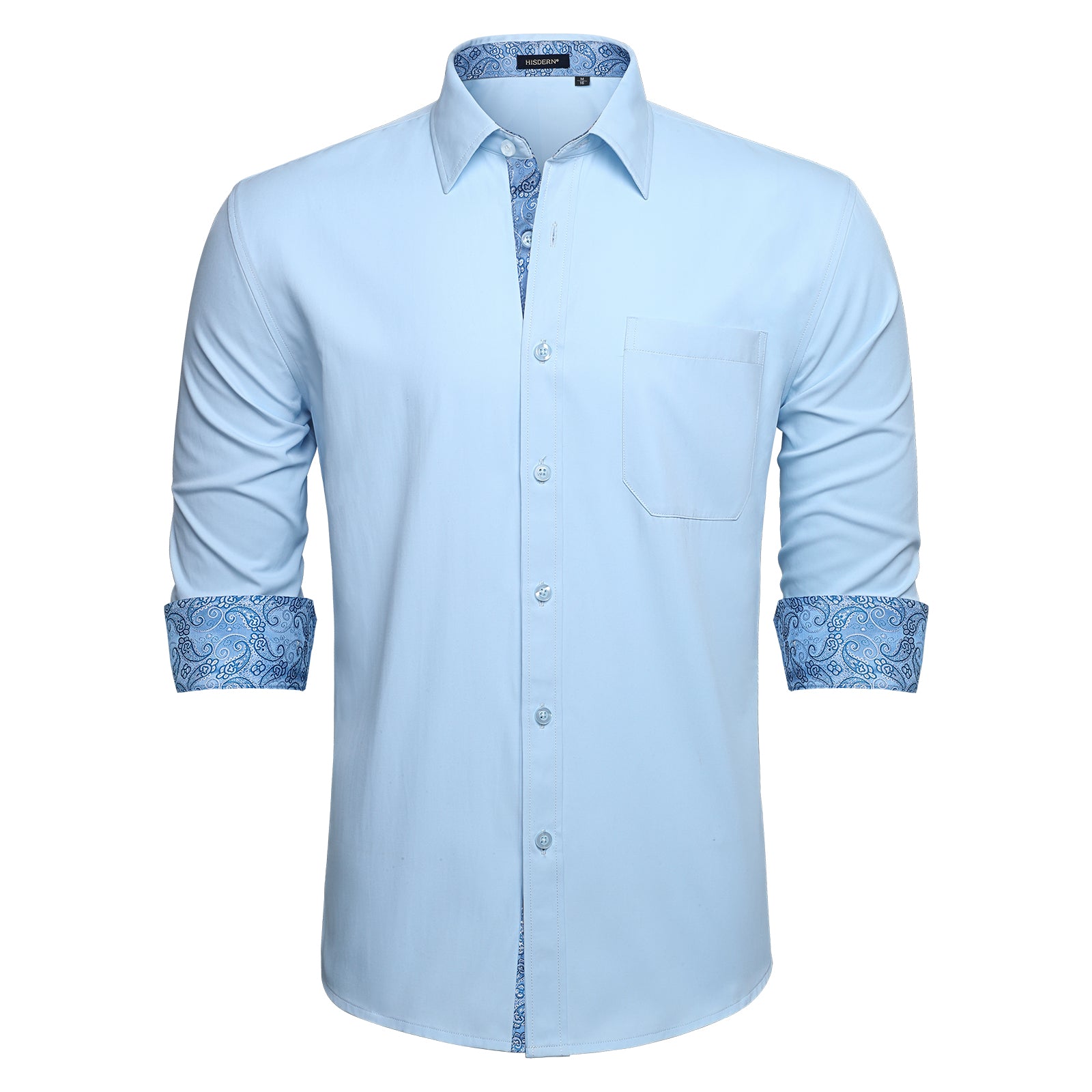 Casual Formal Shirt with Pocket - 11-BLUE/PAISLEY
