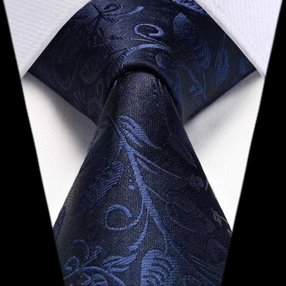 Paisley Tie Handkerchief Set - 03A-NAVY BLUE1