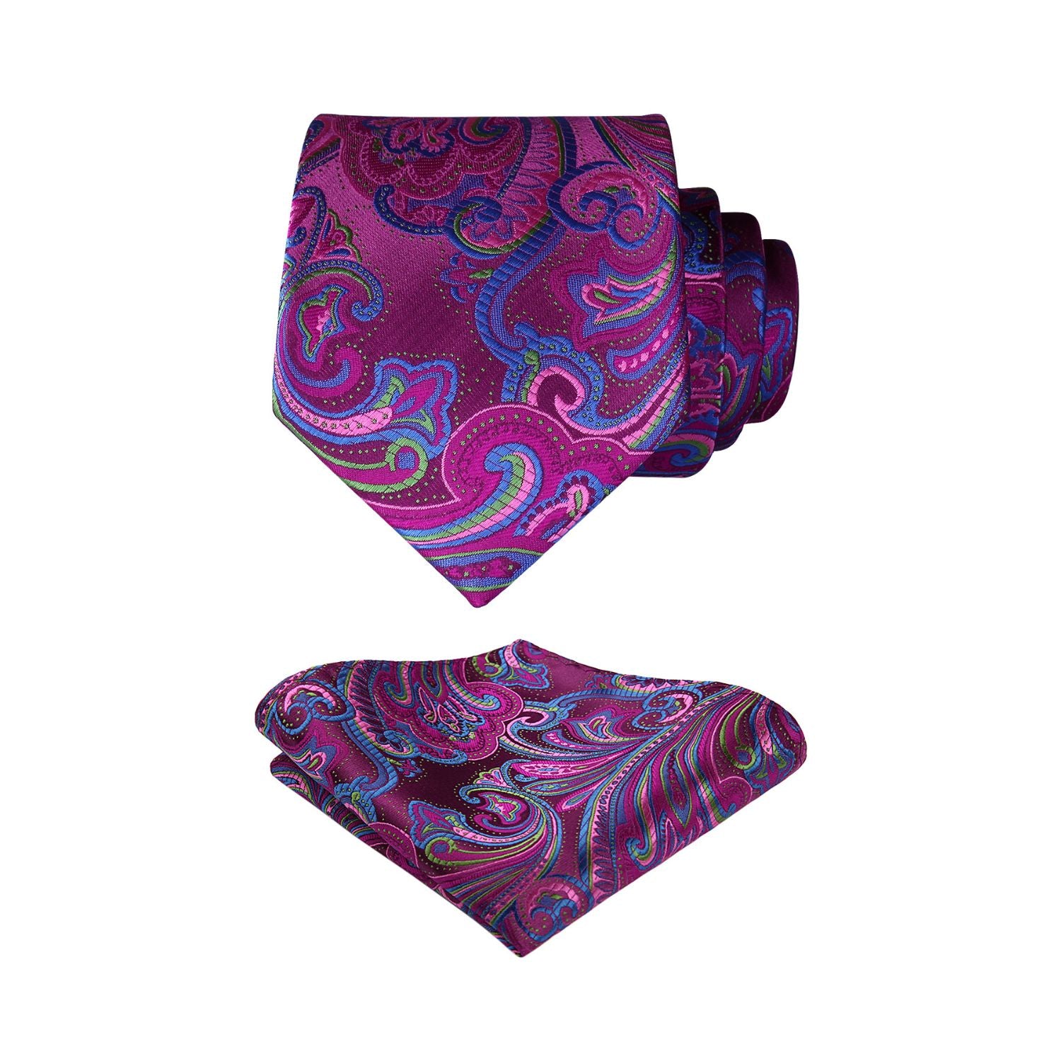 Paisley Tie Handkerchief Set - A12-HOT PINK/BLUE