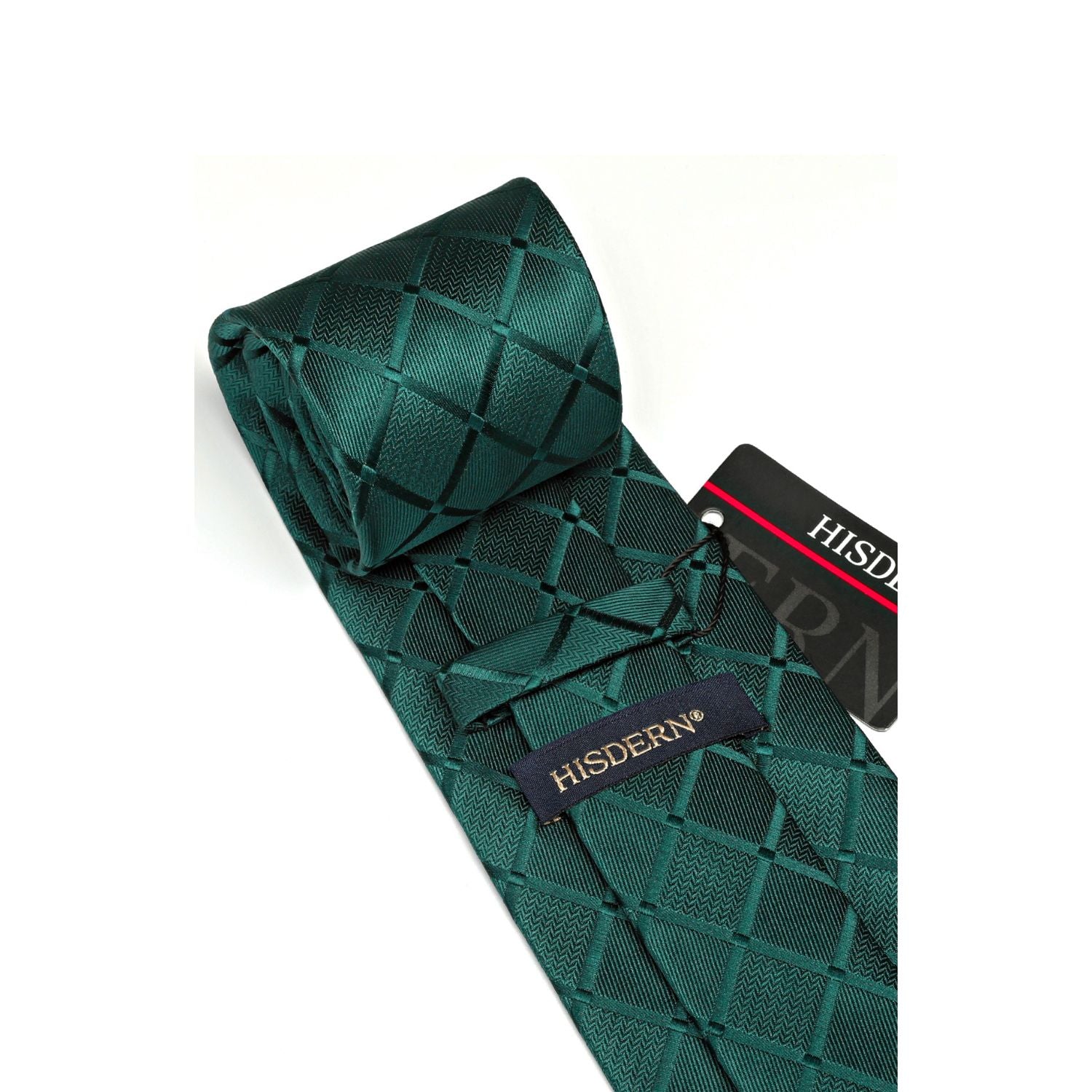 Plaid Tie Handkerchief Cufflinks Clip - DARK GREEN