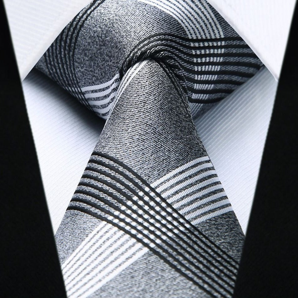 Plaid Tie Handkerchief Set - D-GRAY