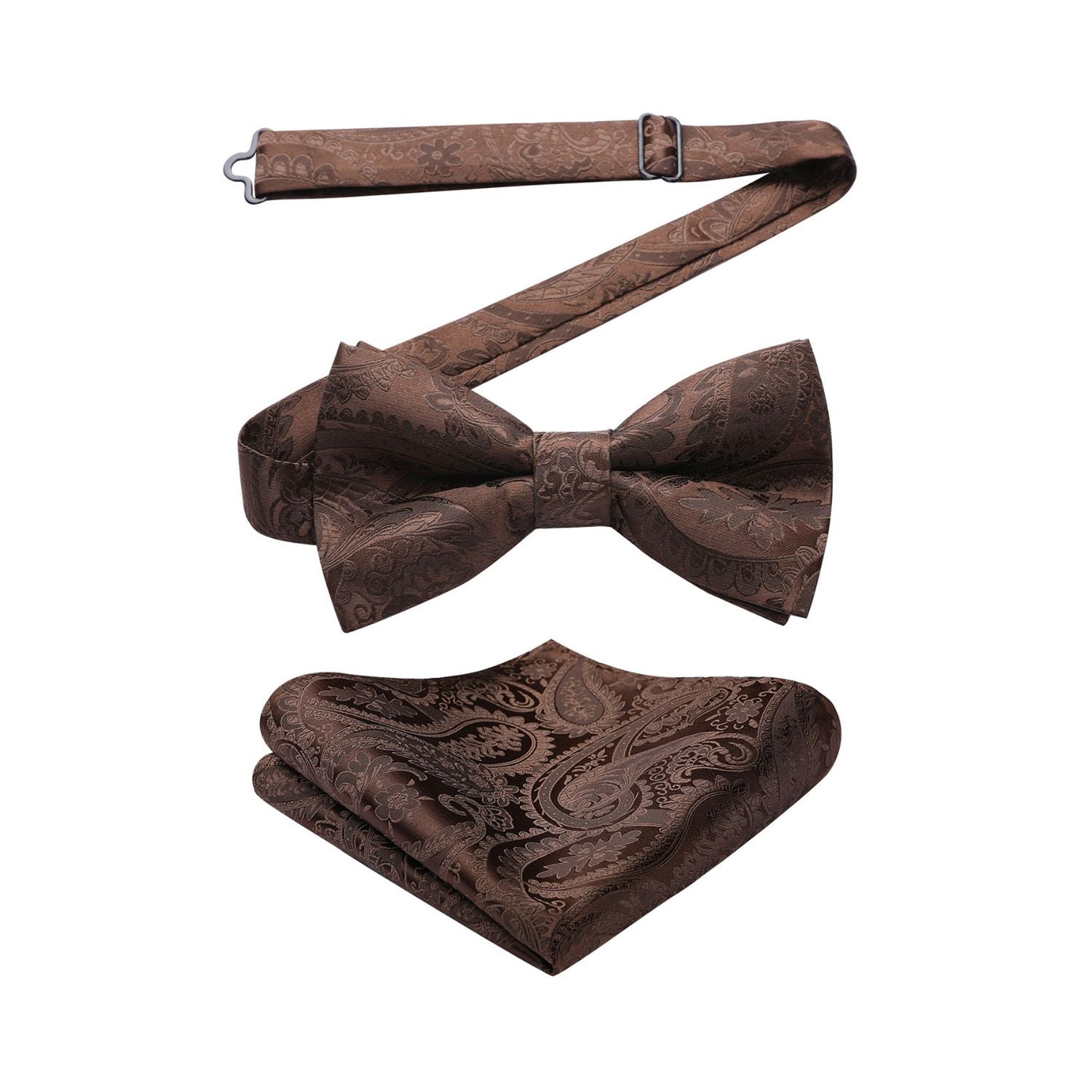 Paisley Pre-Tied Bow Tie & Pocket Square - C-BROWN 4