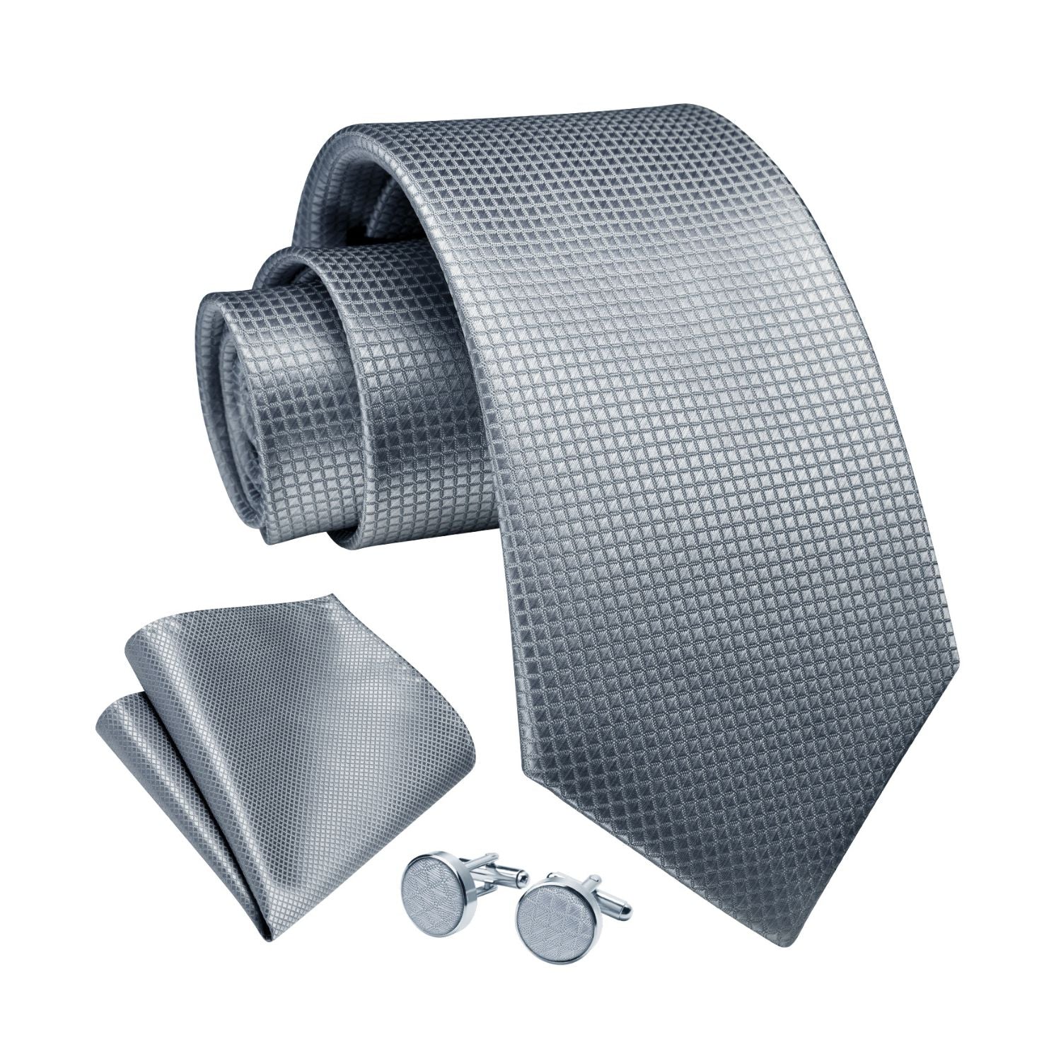 Plaid Tie Handkerchief Cufflinks - C-051 GREY 1