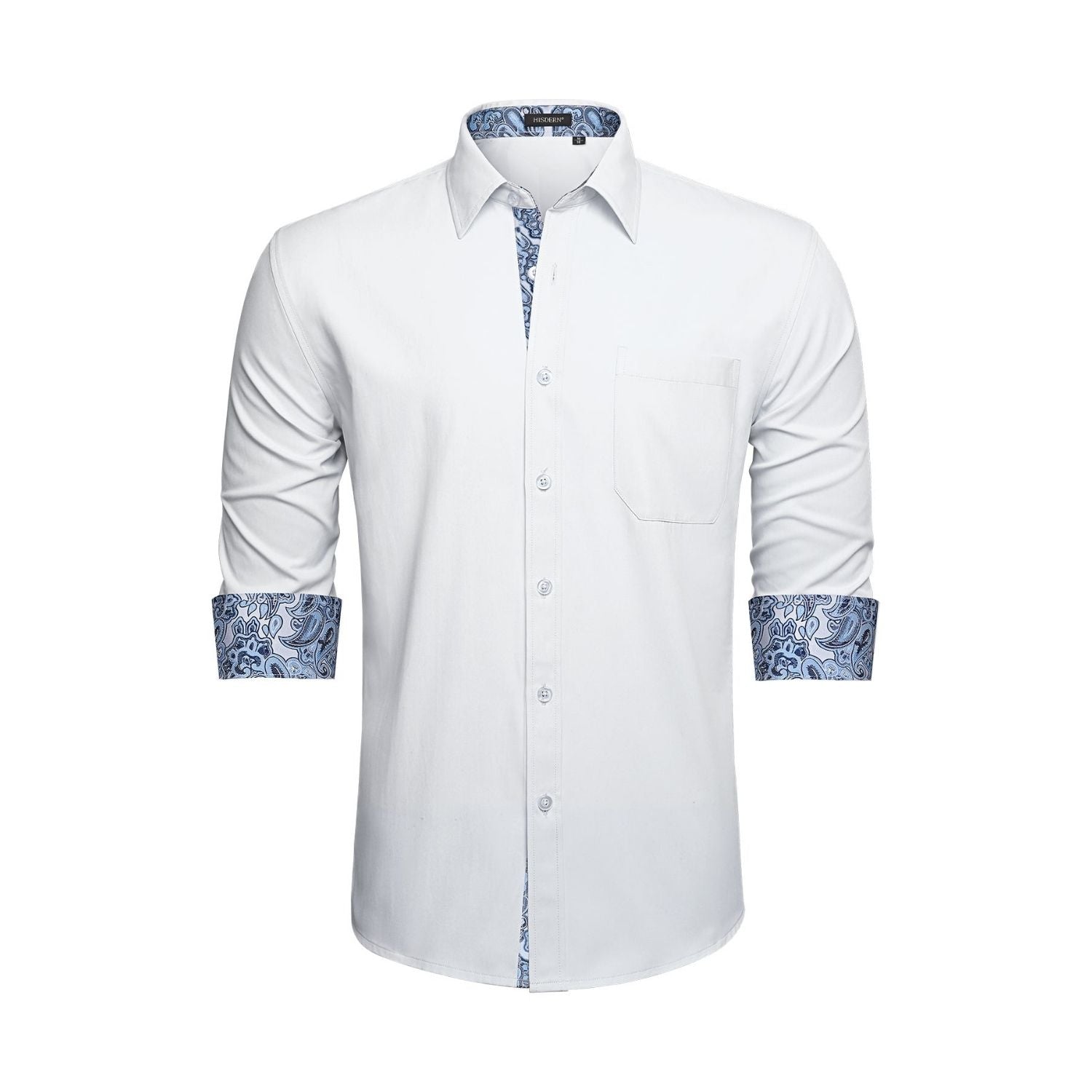 Casual Formal Shirt with Pocket - 12-WHITE/PAISLEY