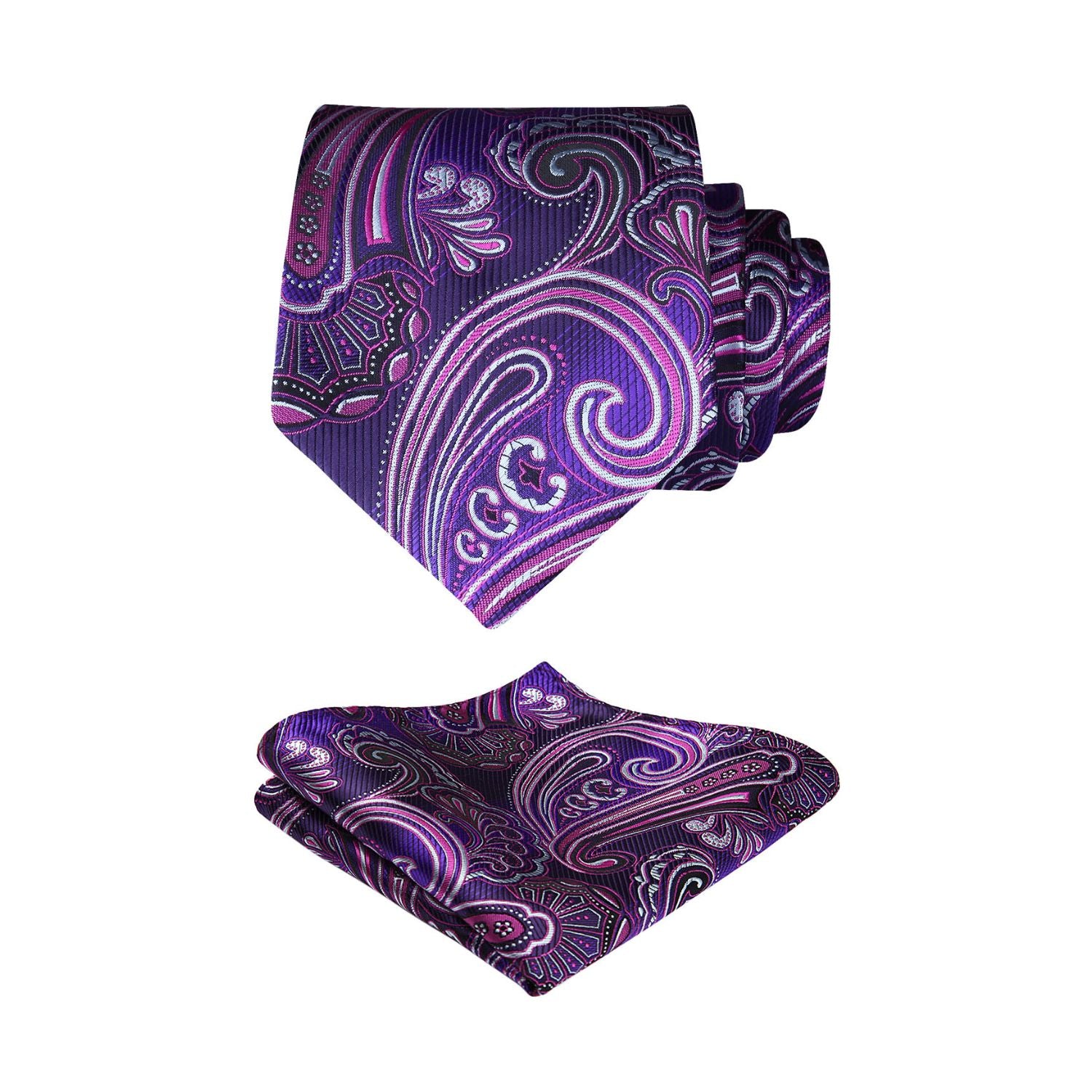 Paisley Tie Handkerchief Set - A11-PURPLE
