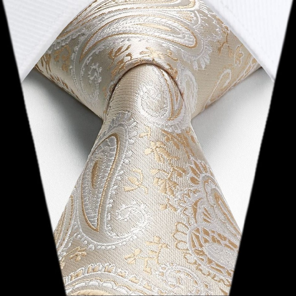 Paisley Tie Handkerchief Set - 03A-CHAMPAGNE