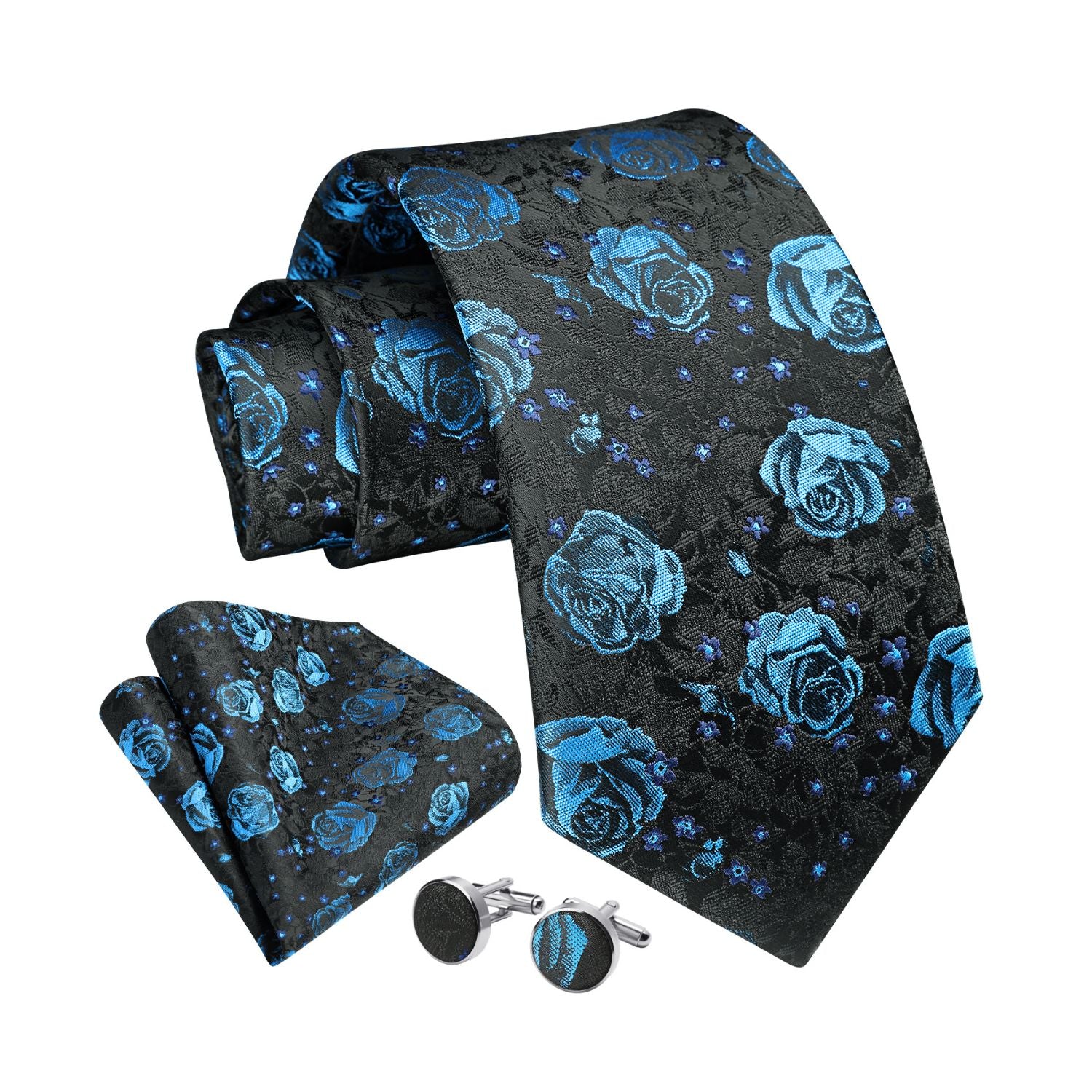 Floral Tie Handkerchief Cufflinks - 1-NAVY BLUE FLORAL
