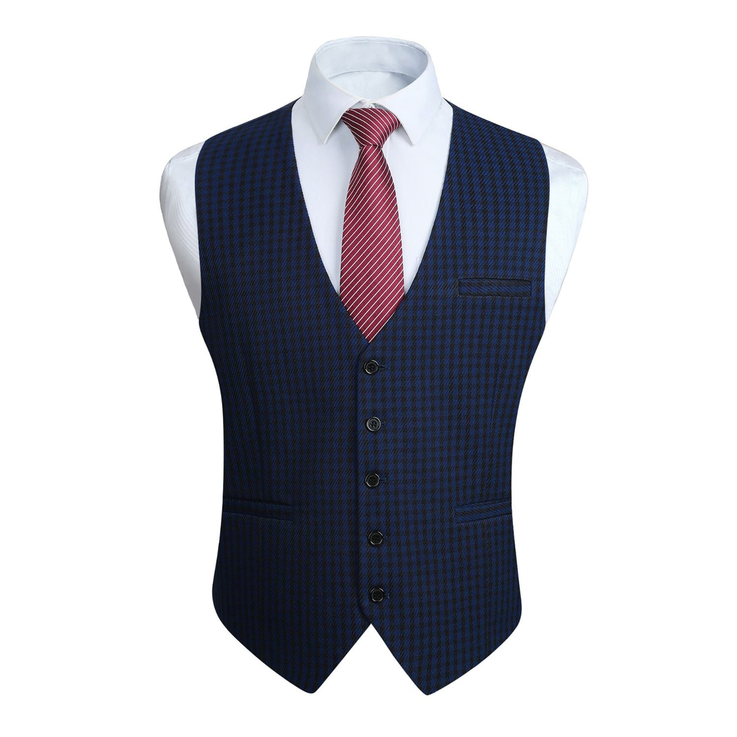 Plaid Slim Vest - B8-NAVY BLUE