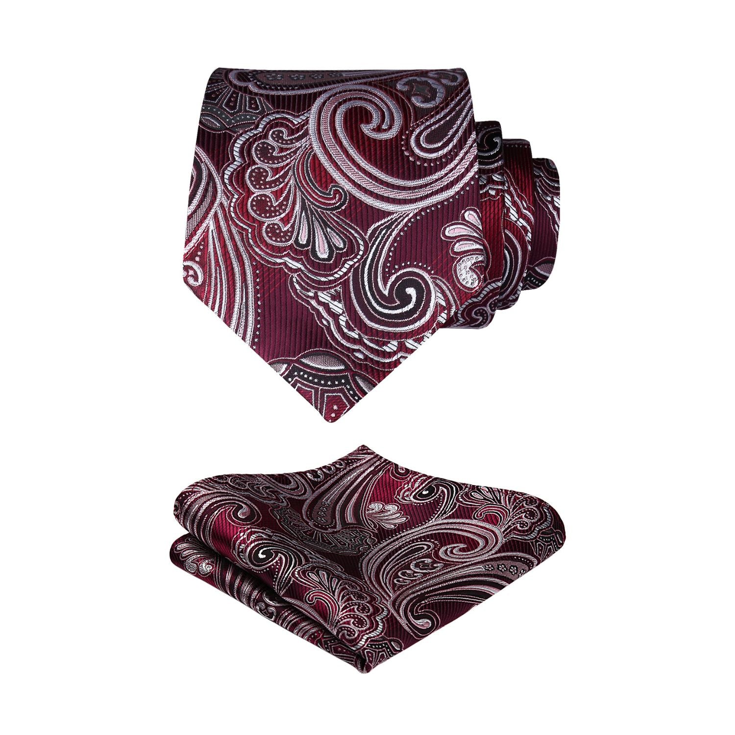 Paisley Tie Handkerchief Set - BURGUNDY/GRAY