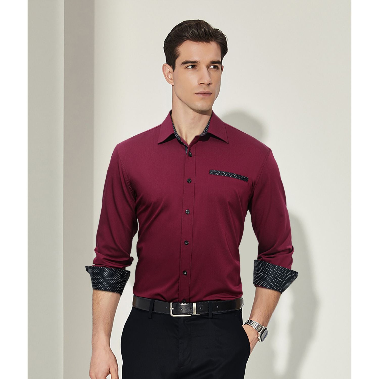 Casual Formal Shirt with Pocket - RED/BLACK