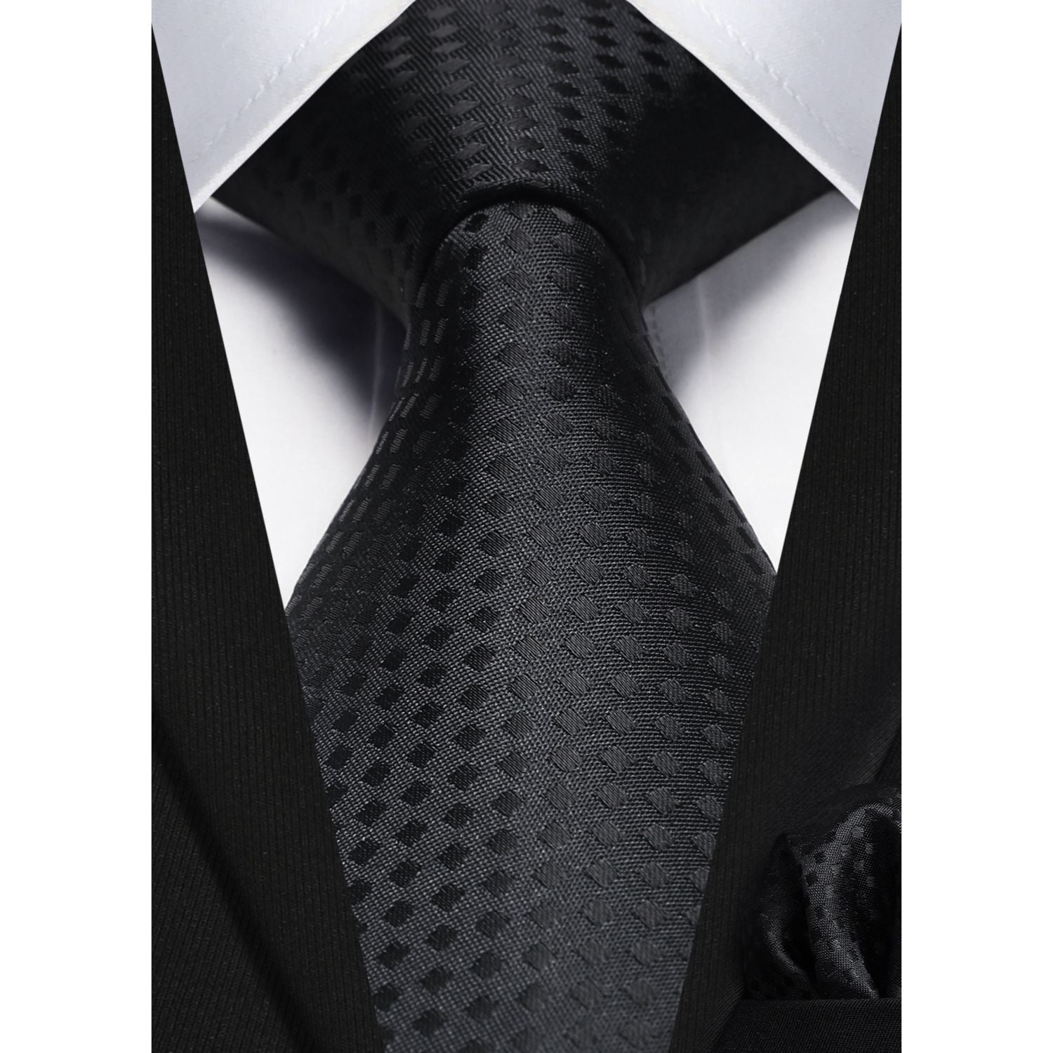 Plaid Tie Handkerchief Set - C2-BLACK