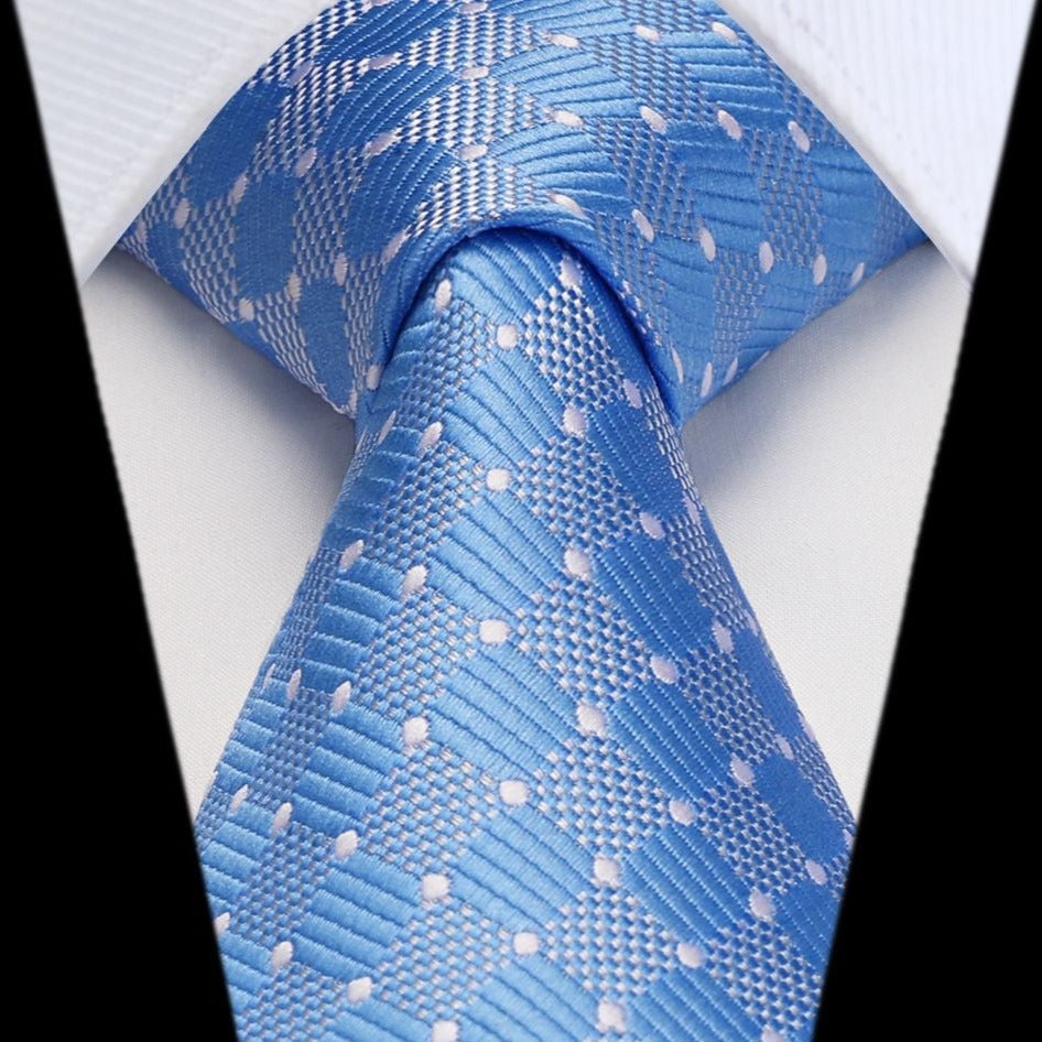 Plaid Tie Handkerchief Set - LIGHT BLUE