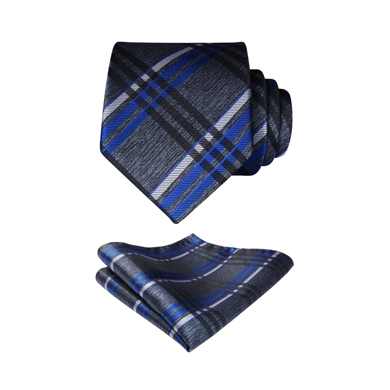 Plaid Tie Handkerchief Set - D-GRAY/BLUE