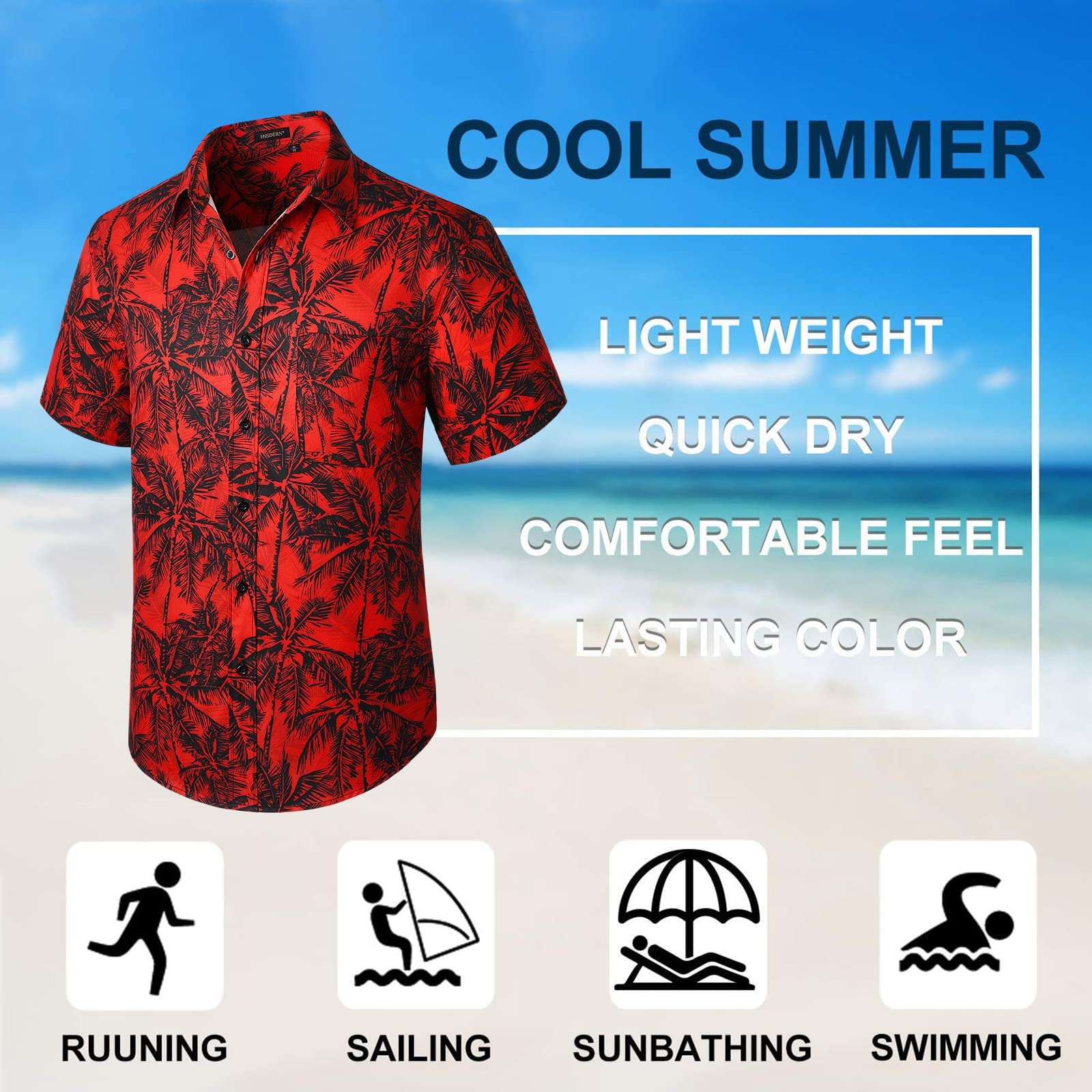 Hawaiian Tropical Shirts with Pocket - G-RED