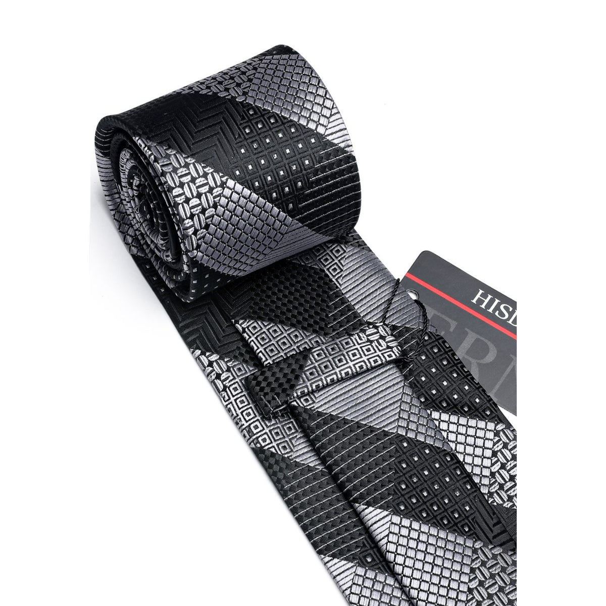 Plaid Tie Handkerchief Set - A-BLACK GREY