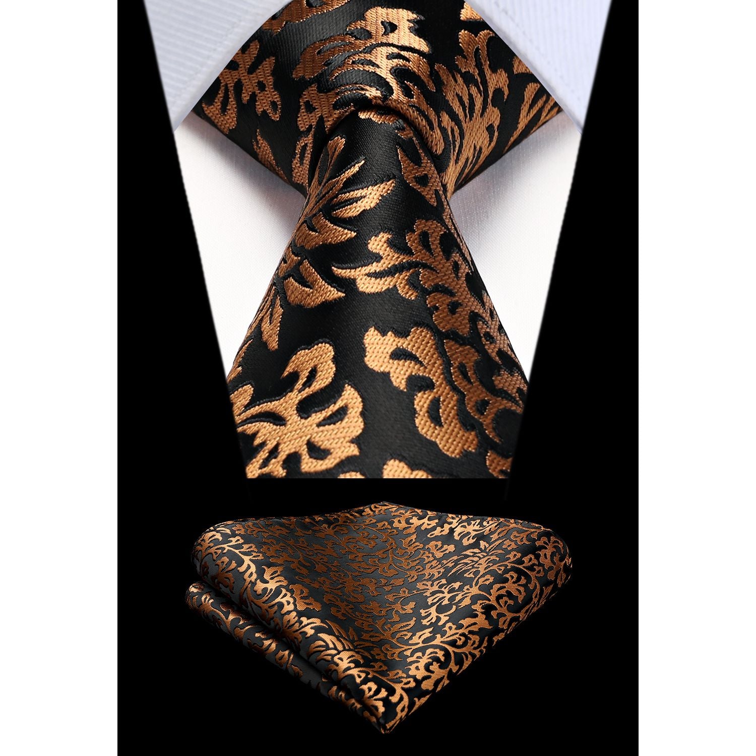 Floral Tie Handkerchief Set - GOLD/BLACK