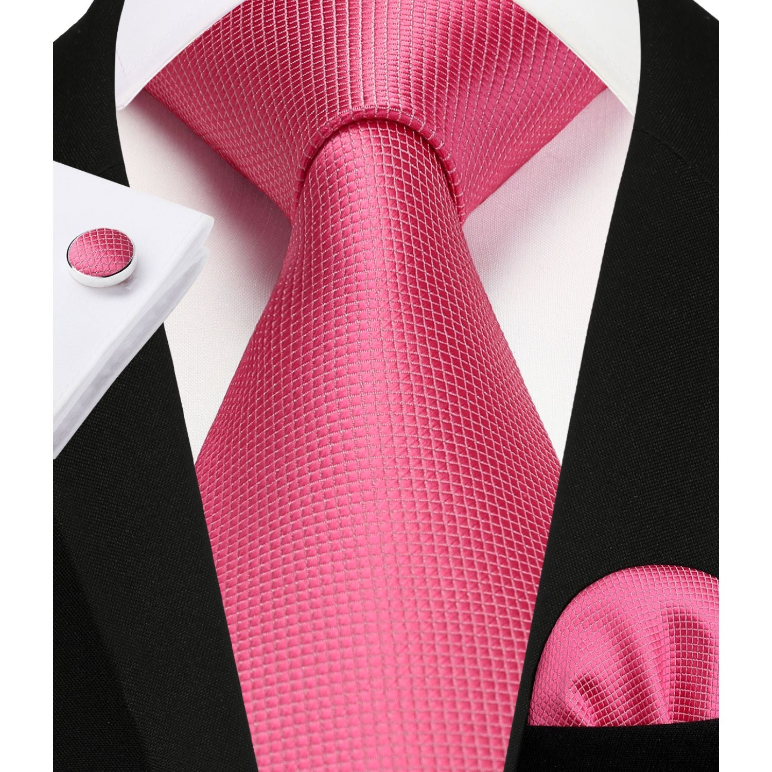 Plaid Tie Handkerchief Cufflinks - A021-PINK