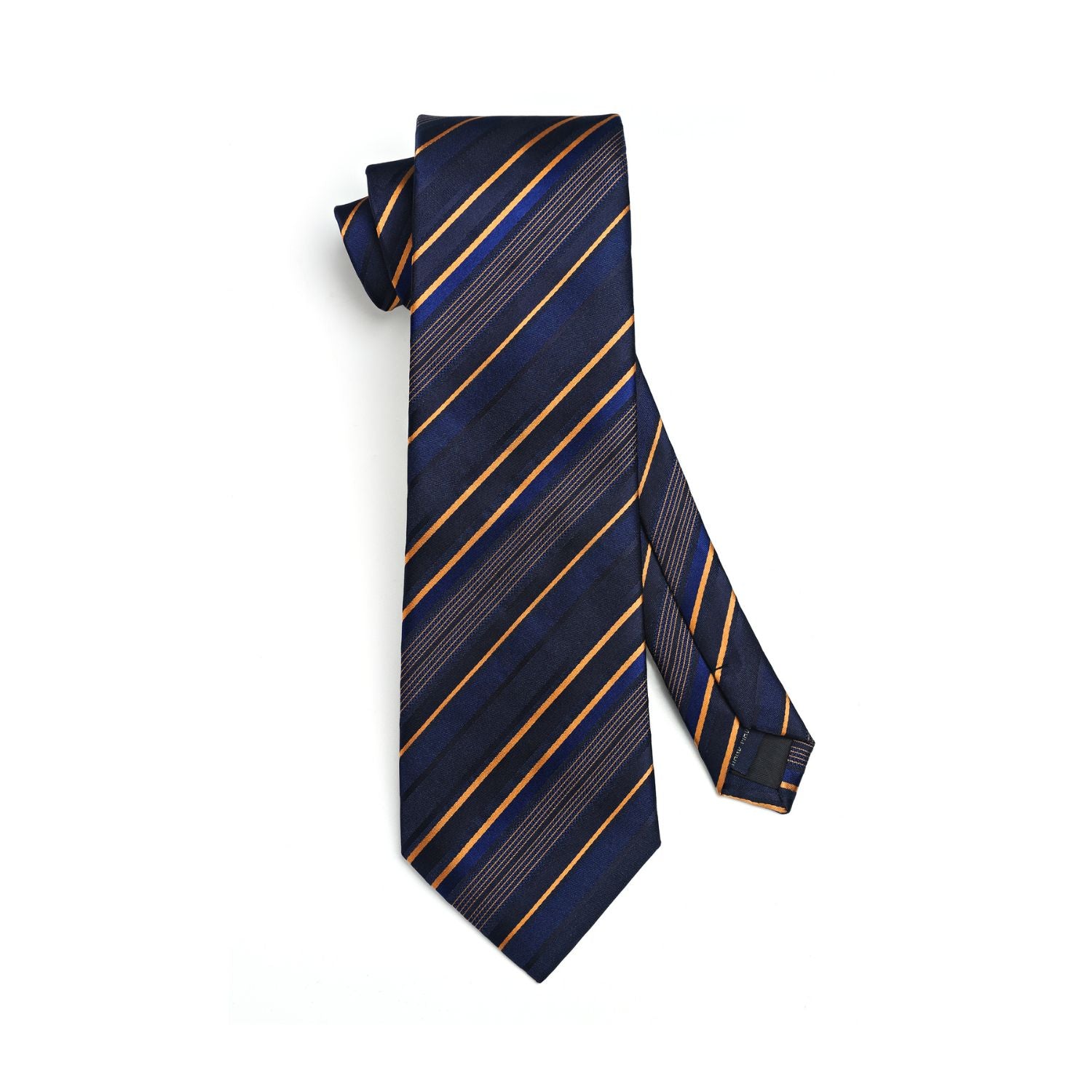 Stripe Tie Handkerchief Cufflinks - 02A-NAVY BLUE