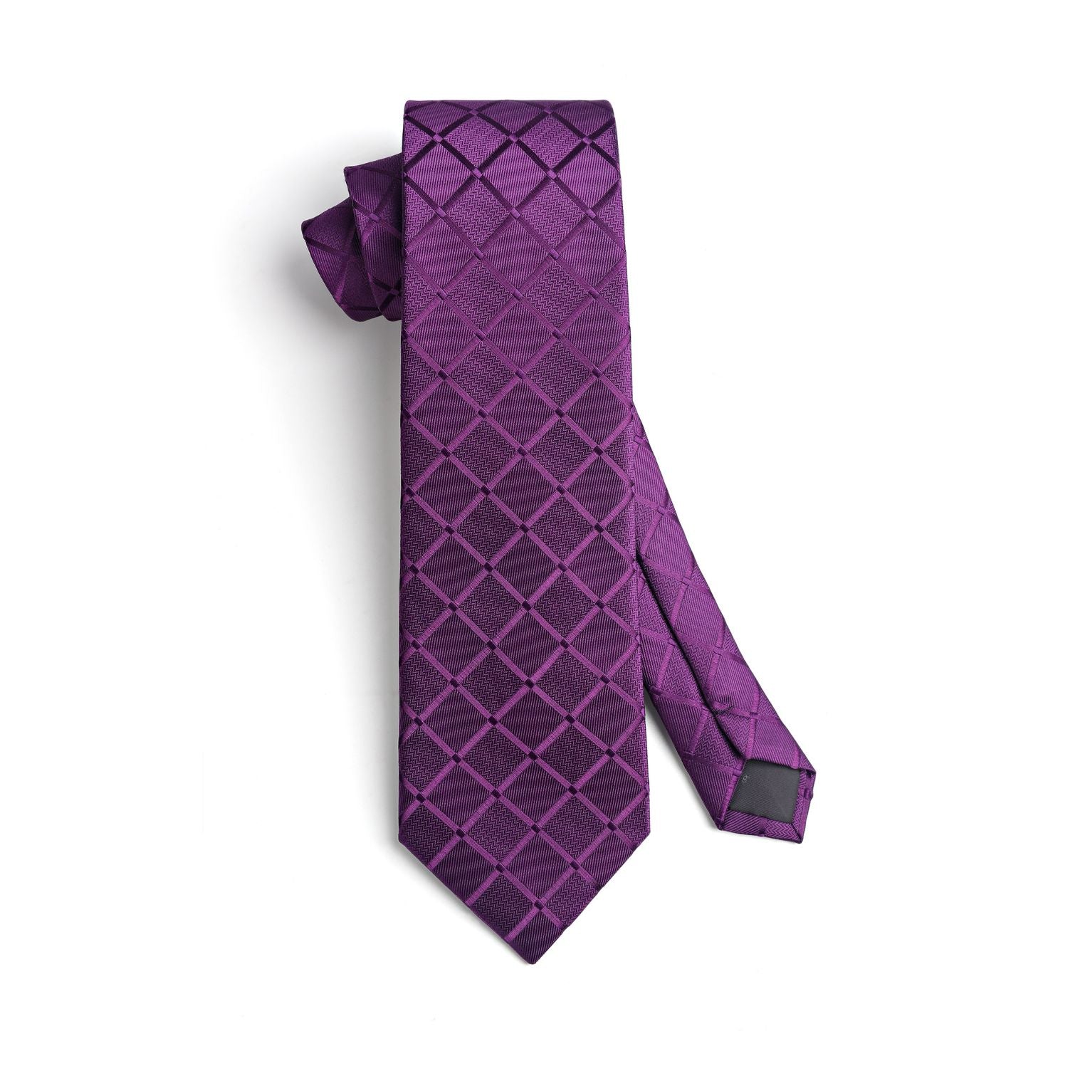 Plaid Tie Handkerchief Cufflinks Clip - PURPLE