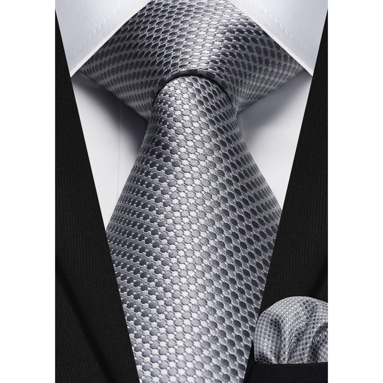 Polka Dot Tie Handkerchief Set - A4-GREY/SILVER