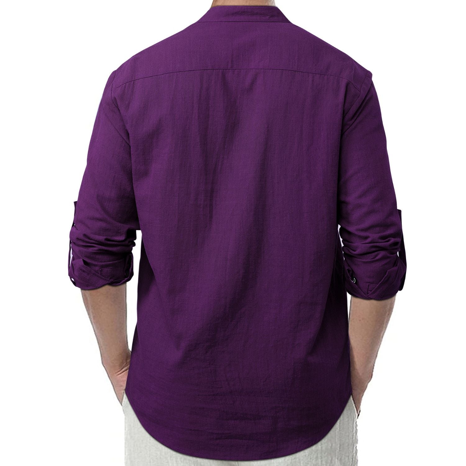 Casual Henley Shirt with Pocket - PURPLE