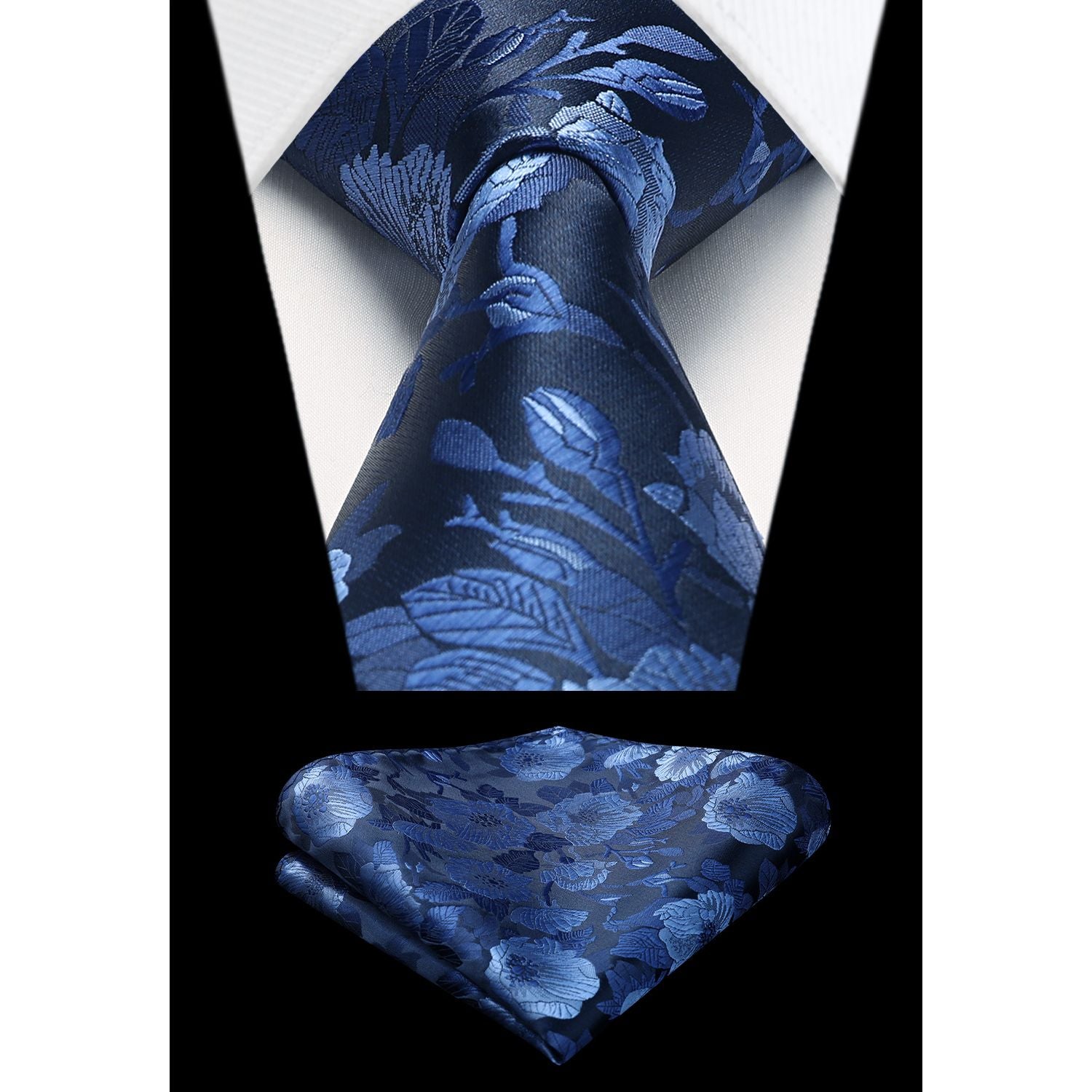 Floral Tie Handkerchief Set - BLUE