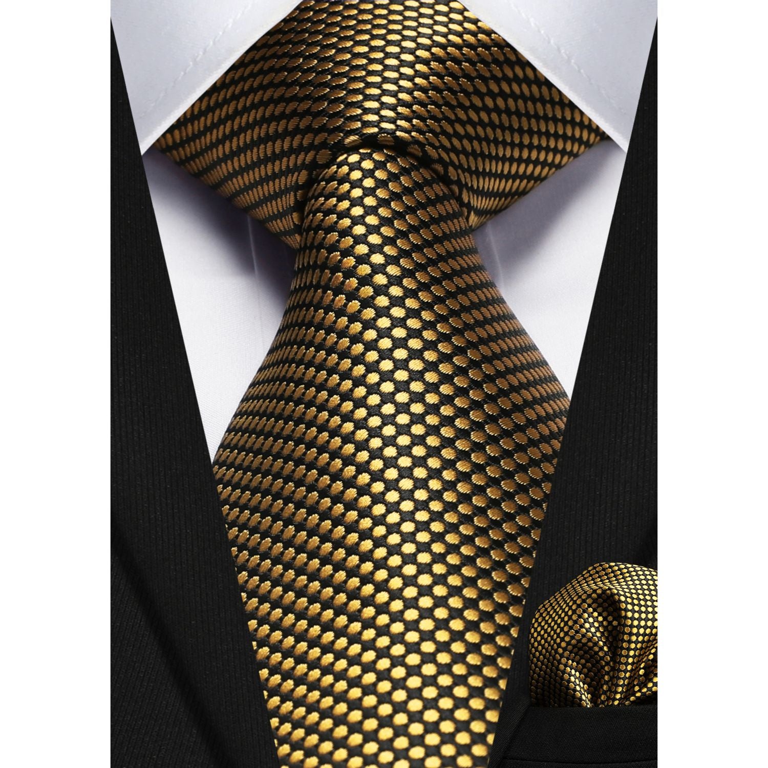 Polka Dot Tie Handkerchief Set - A4-GOLD/BLACK