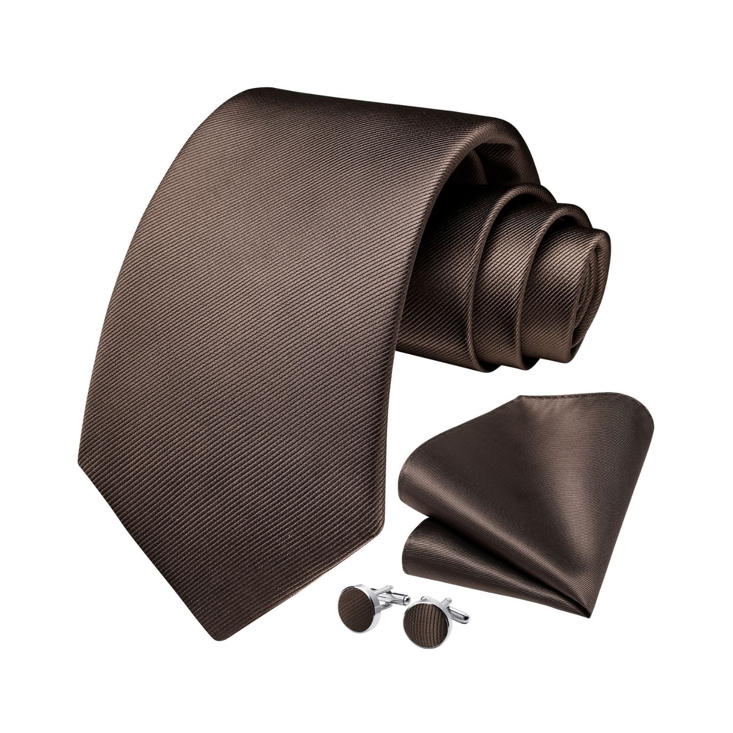 Solid Tie Handkerchief Cufflinks - BROWN
