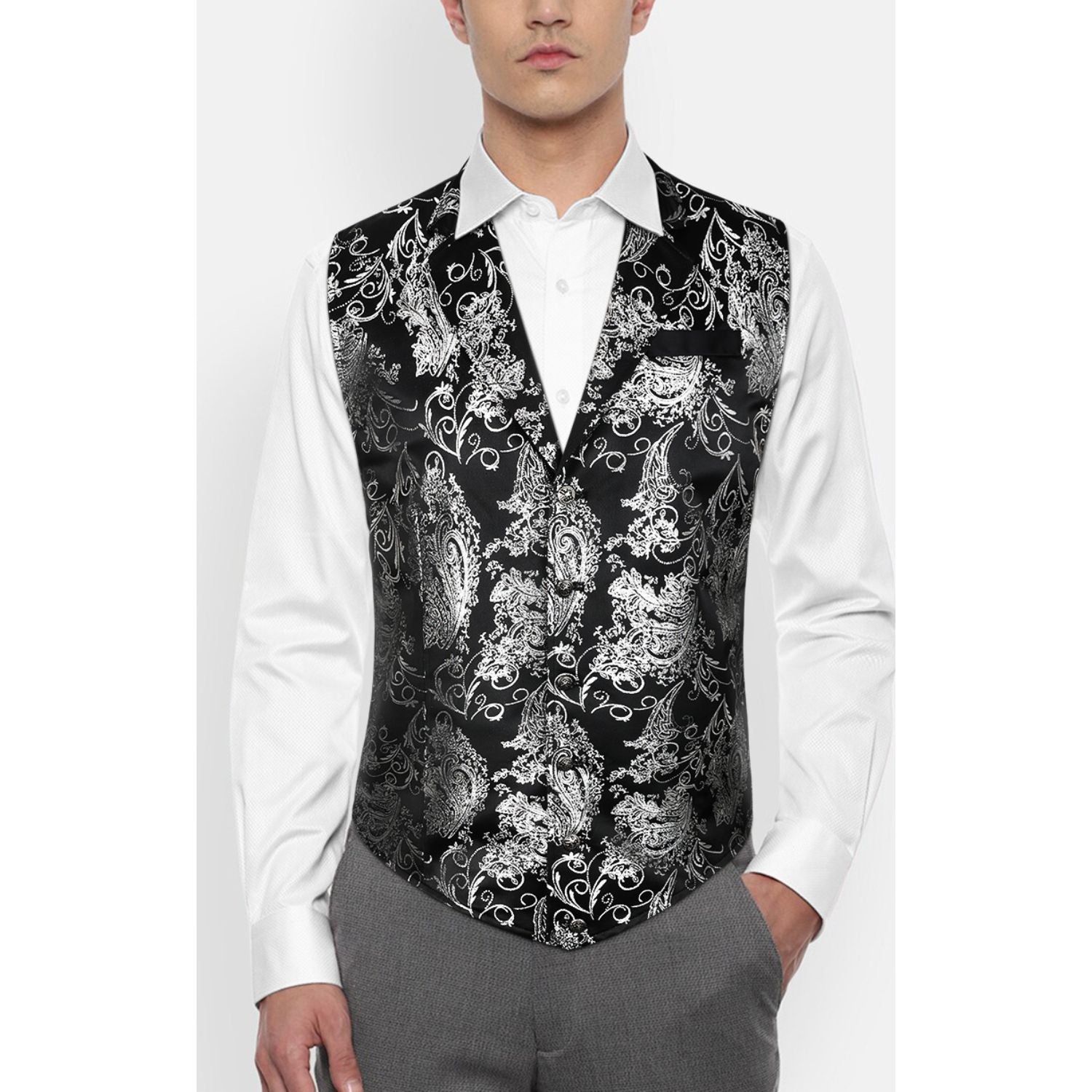 Gothic Lapel Vest for Men - BLACK/SILVER-2