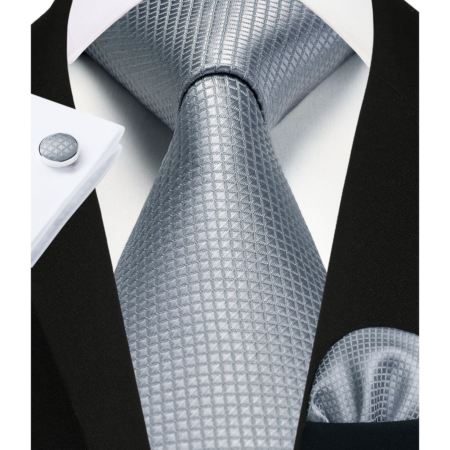Plaid Tie Handkerchief Cufflinks - C-051 GREY 1