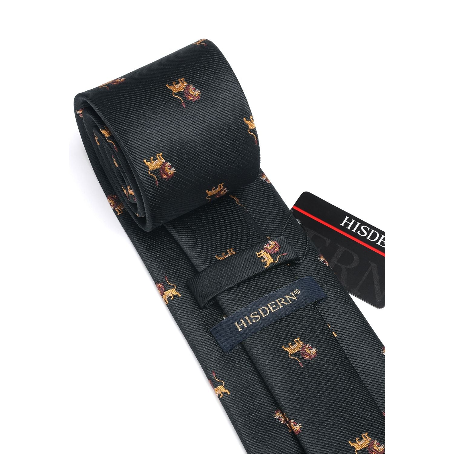 Lion Tie Handkerchief Set - BLACK