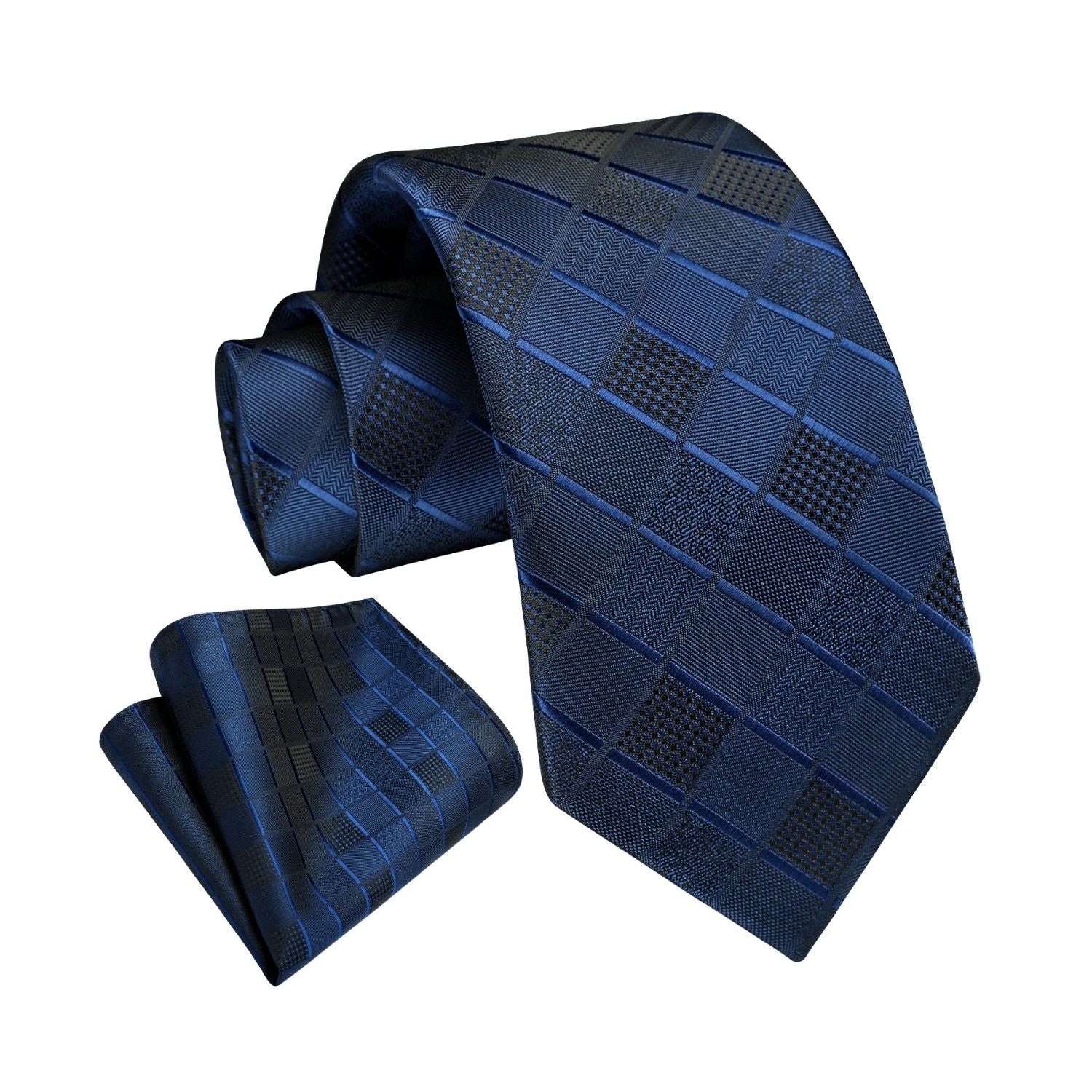 Plaid Tie Handkerchief Set - DARK BLUE