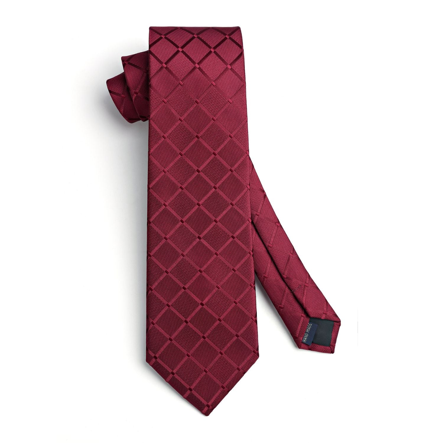 Plaid Tie Handkerchief Cufflinks Clip - BURGUNDY